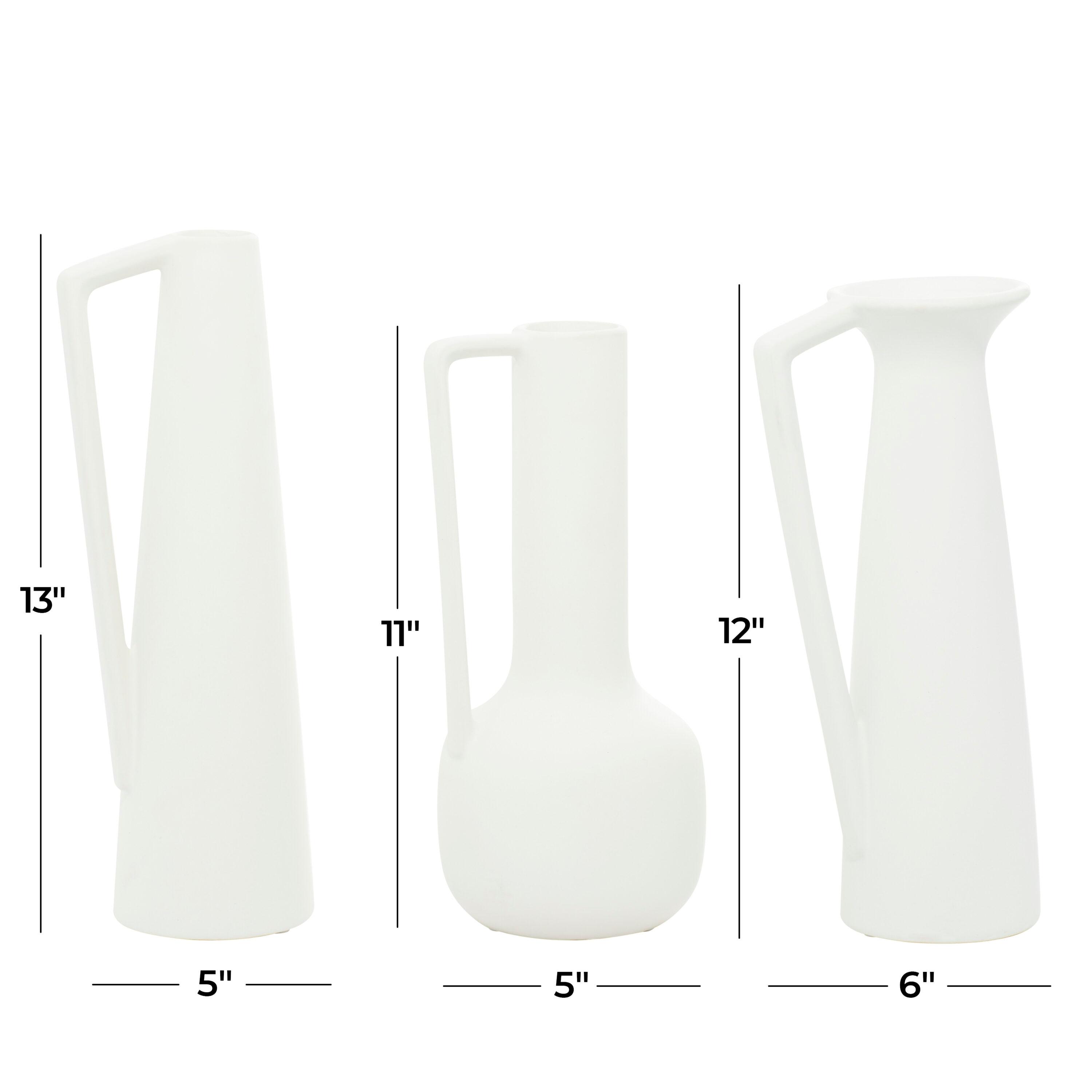 CosmoLiving by Cosmopolitan 13", 12", 11"H White Ceramic Vase with Handles, Set of 3