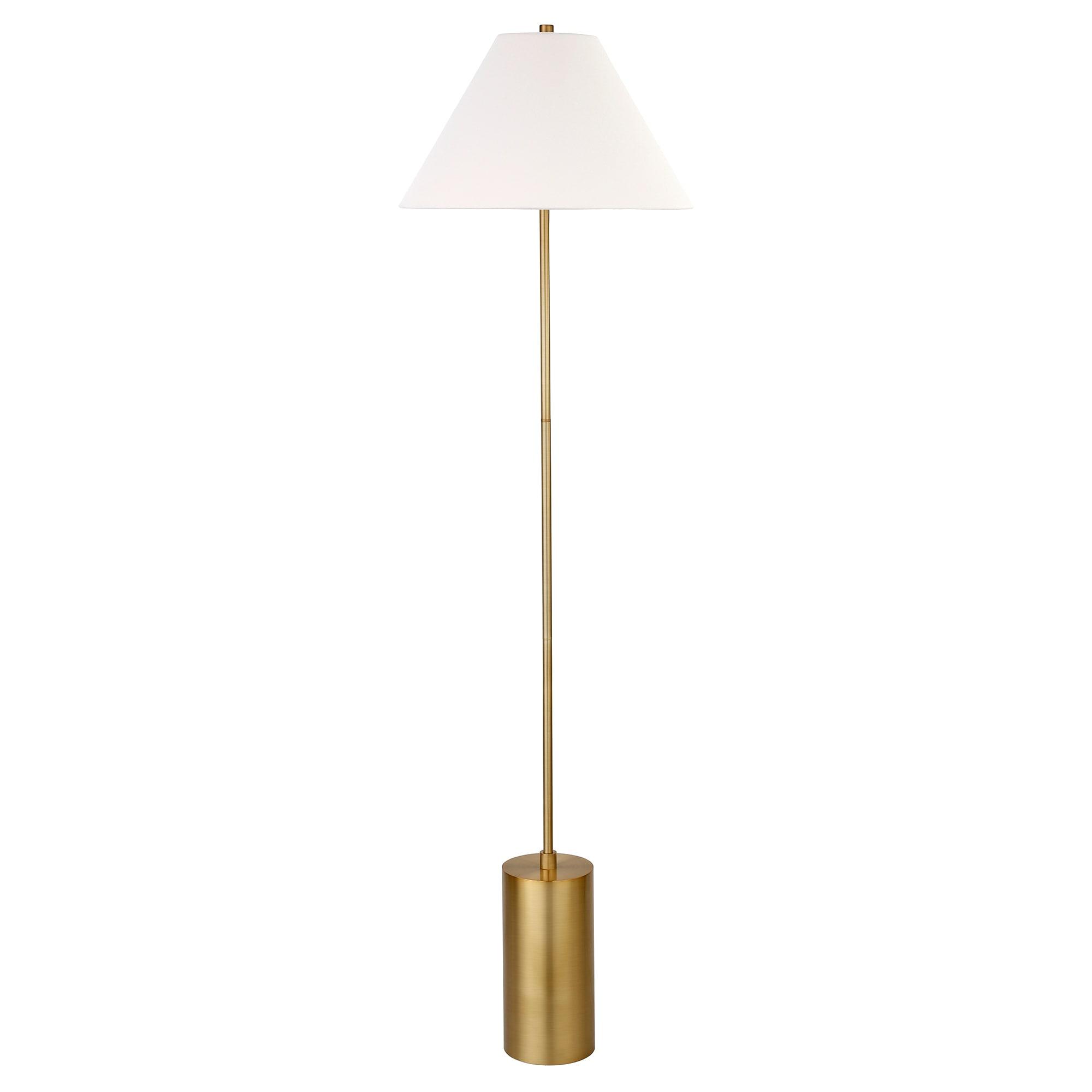 Evelyn&Zoe Somerset 64" Tall Floor Lamp with Empire Fabric Shade, Brass/White