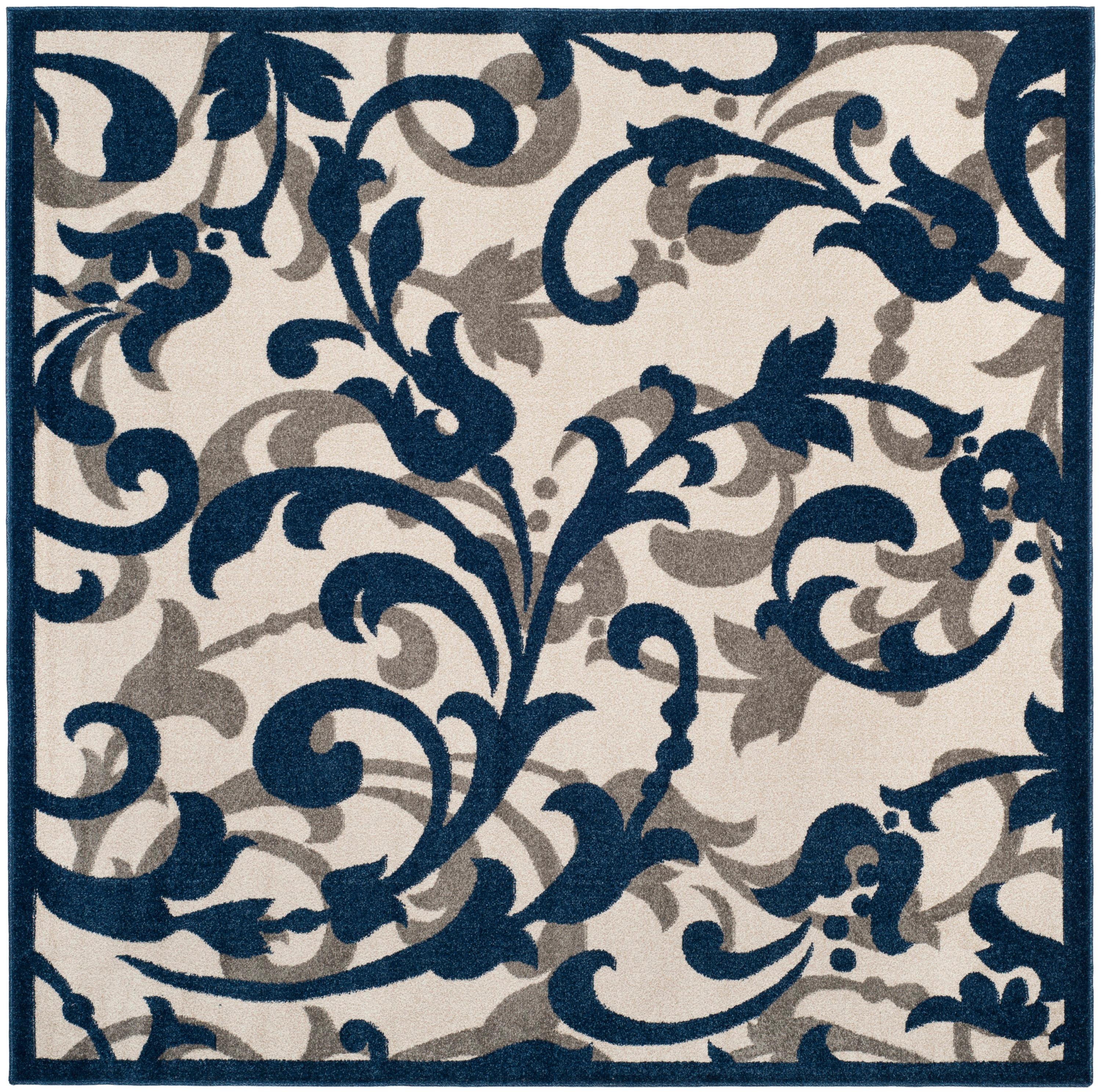 Amherst AMT428 Power Loomed Indoor Area Rug - Ivory/Navy - 7'x7' - Safavieh