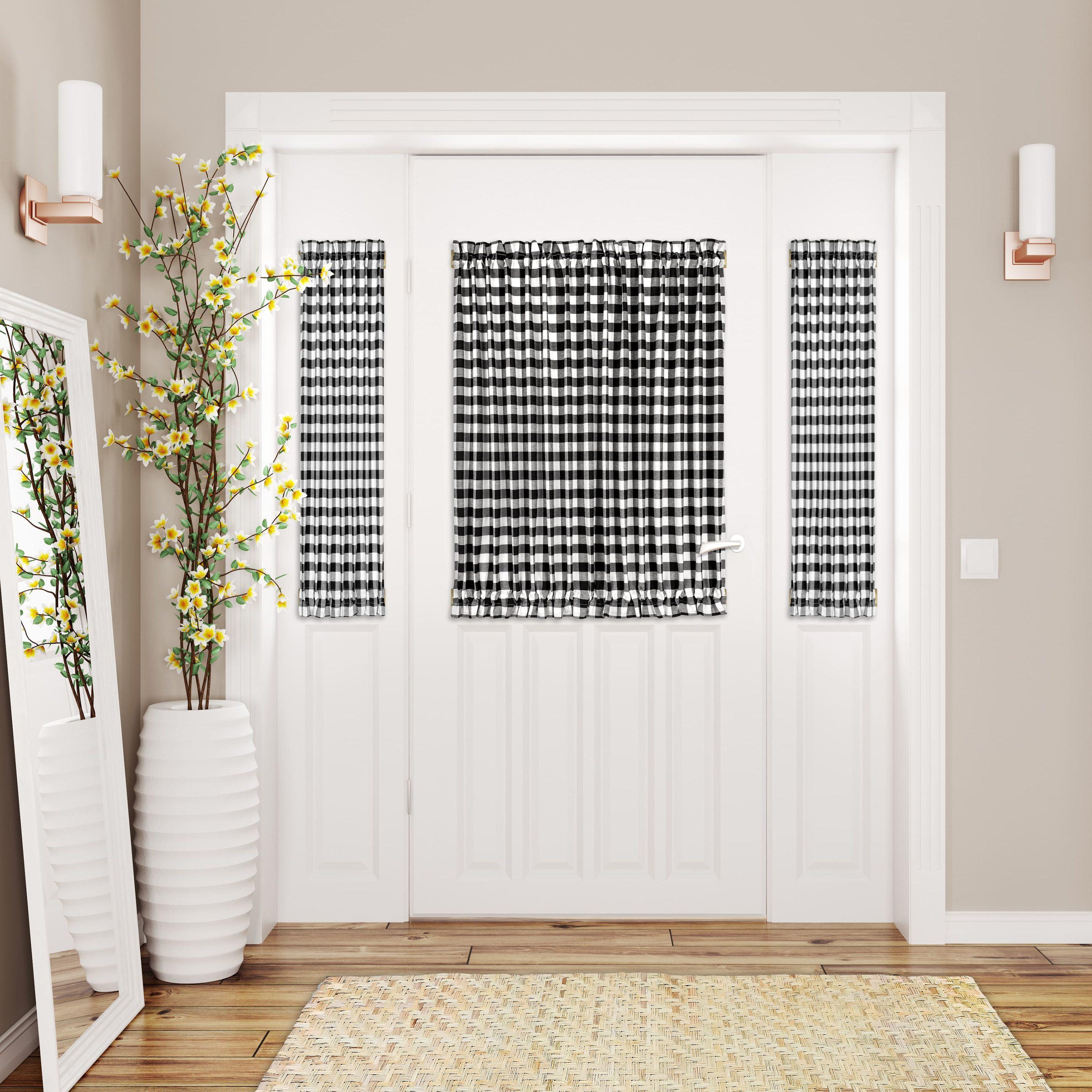 Achim Buffalo Check Indoor Polyester/Cotton Light Filtering Checkered Door Curtain Panel, Black/White, 54-in W x 40-in L