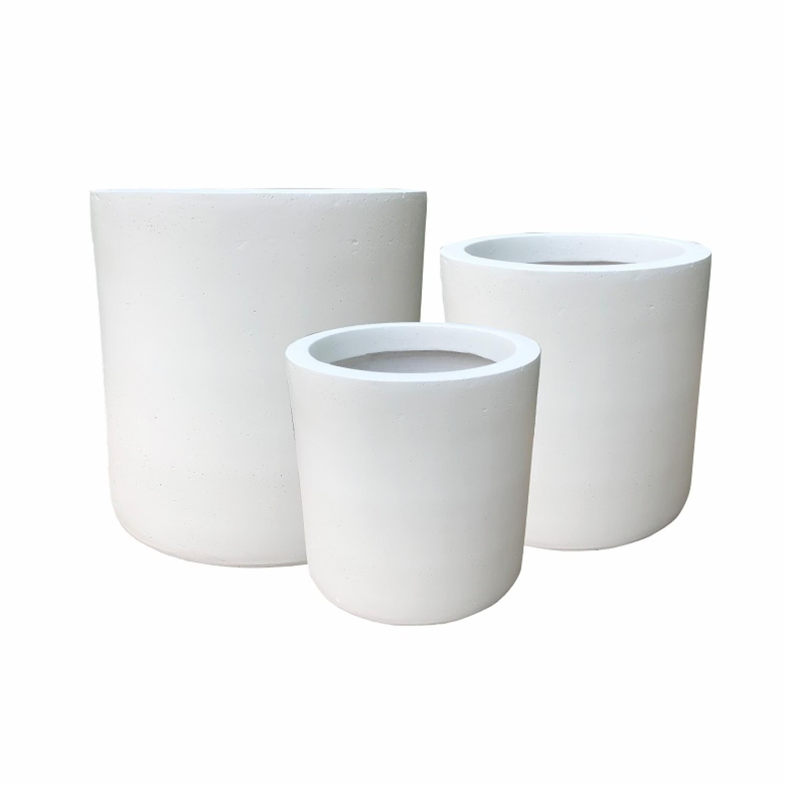 Set of 3 Modern Cylindrical Lightweight Concrete Outdoor Planters Pure White - Rosemead Home & Garden, Inc.