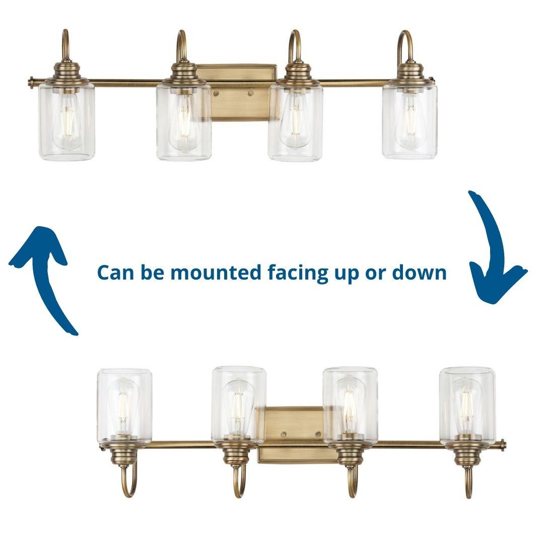 Progress Lighting Aiken 4-Light Bath Vanity Light, Vintage Brass, Clear Glass Shade