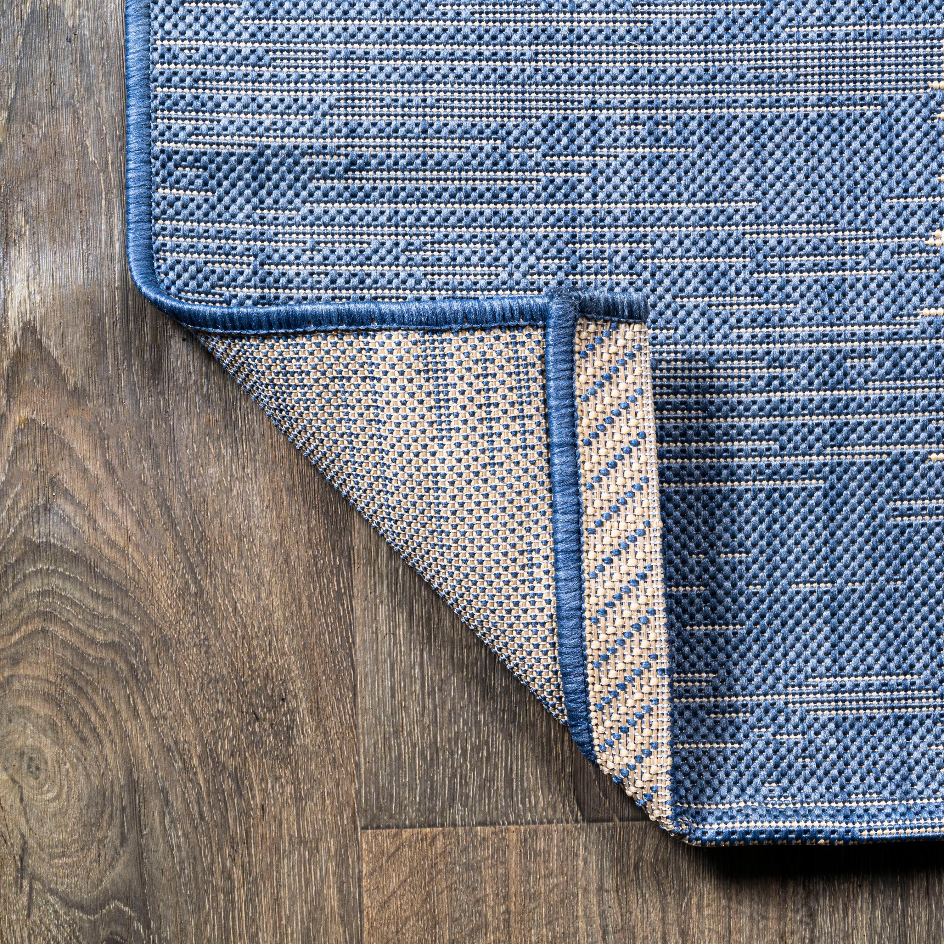 2' x 10' Tavira Modern Strie' Indoor/Outdoor Runner Rug, Blue/Beige - JONATHAN Y