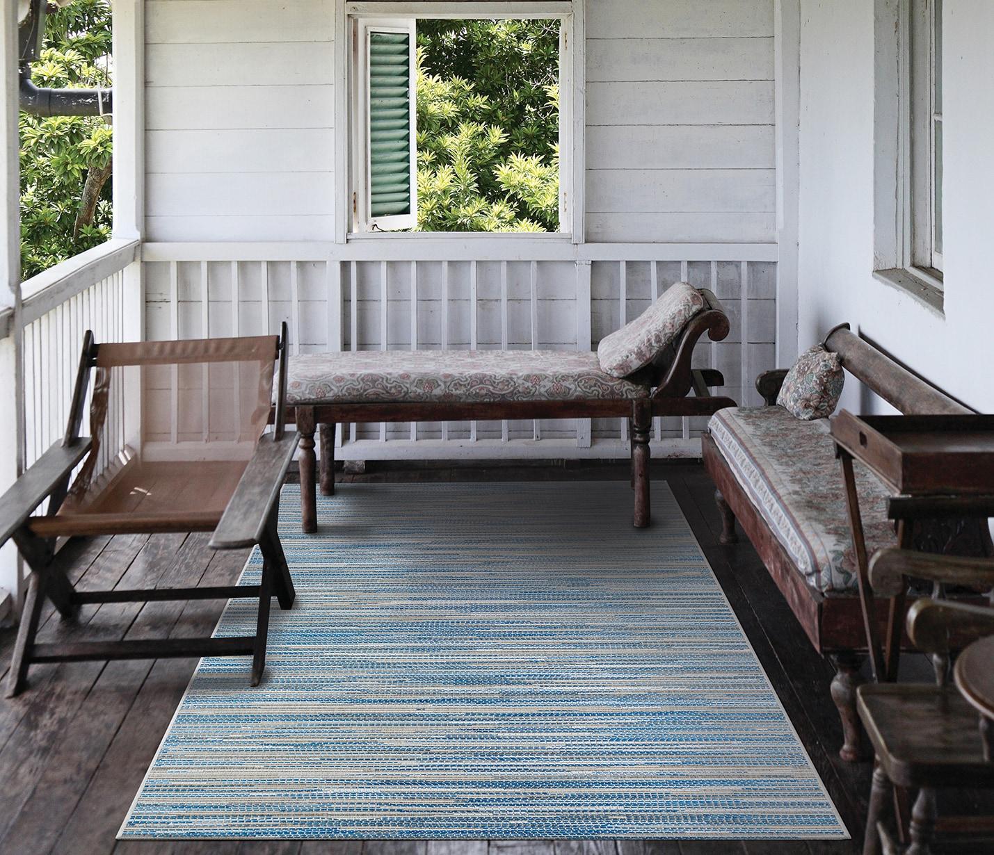 Couristan Monte Carlo Coastal Breeze Indoor/Outdoor Area Rug, 2'3" x 7'10" Runner, Ocean-Champagne
