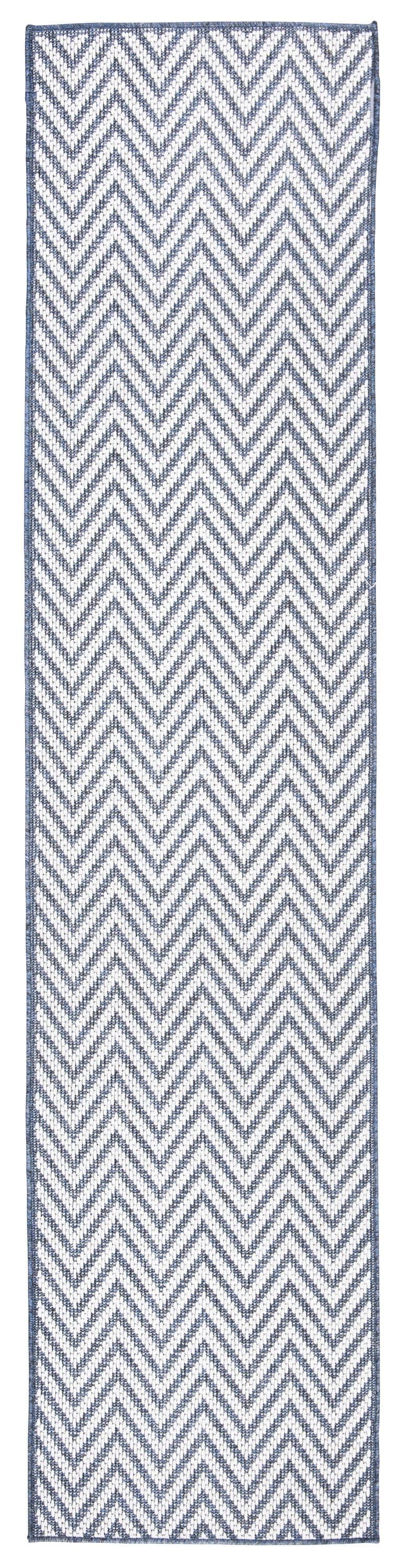 SAFAVIEH Bermuda Amina Geometric Chevron Indoor/Outdoor Runner Rug Light Blue/Cream, 2' x 8'