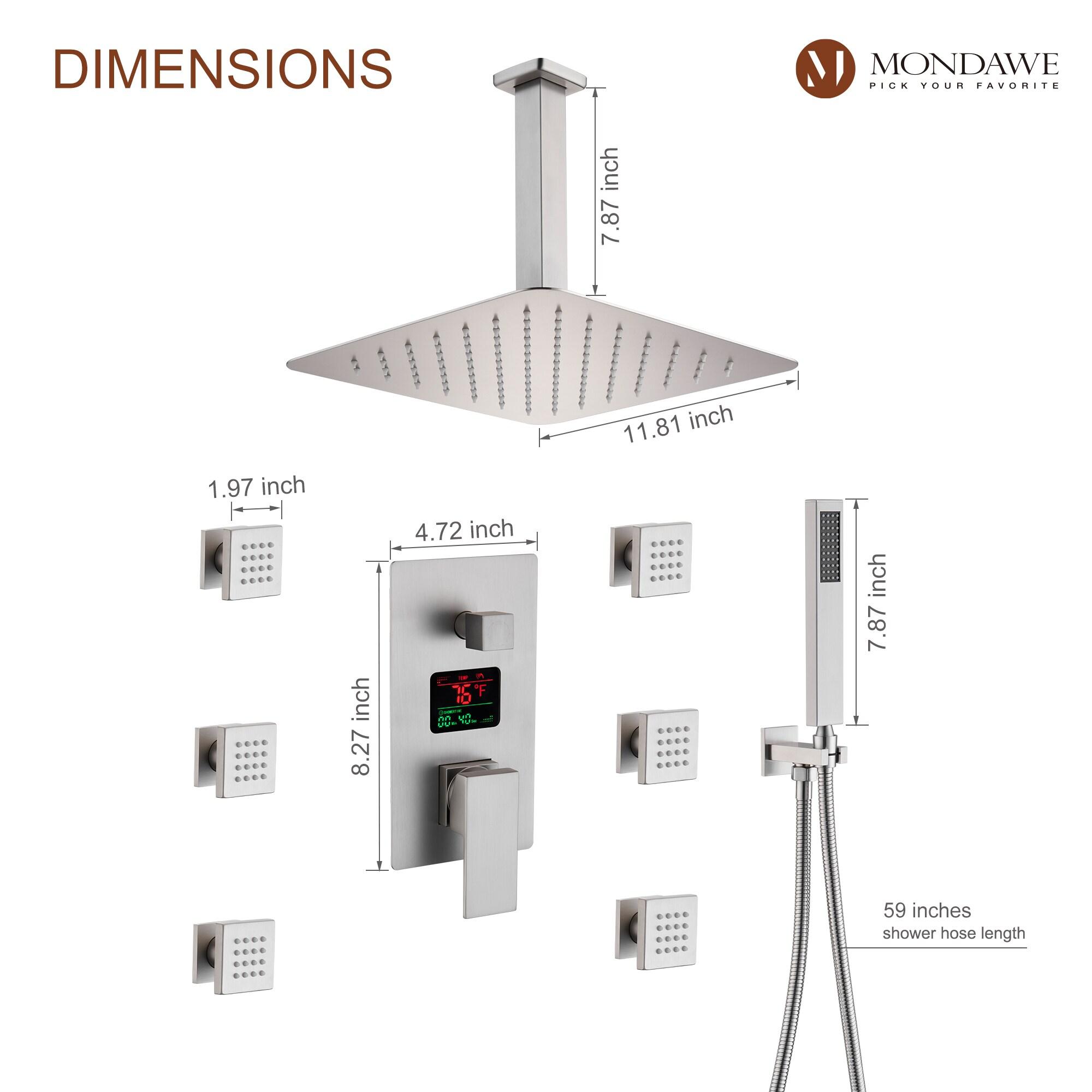 LED Display 3 Spray Patterns 12in. Ceiling Mount Fixed and Handheld Shower Head in Brushed Nickel 2.5 GPM Valve Included