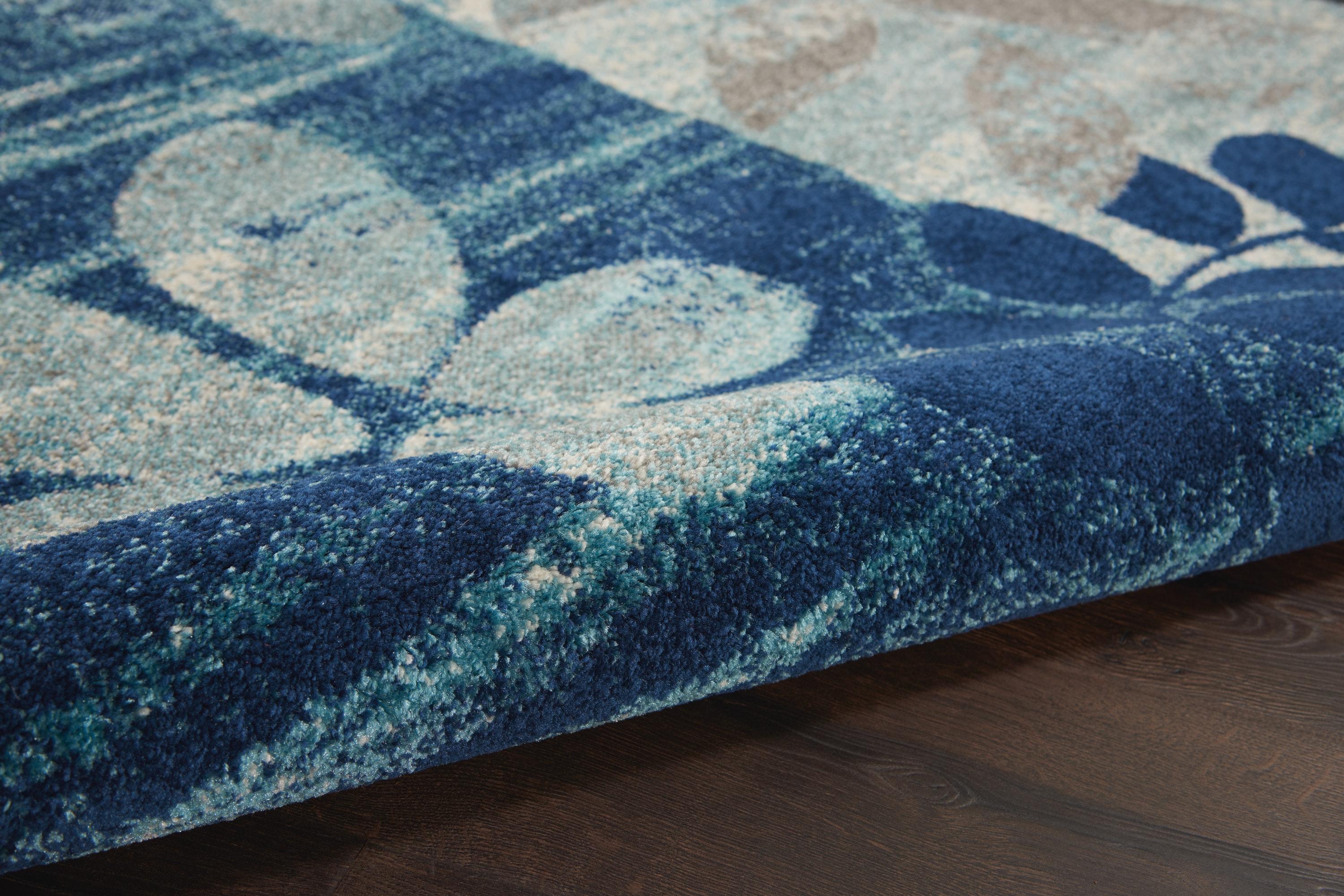 Nourison Tranquil 6' X 9' Navy/Light Blue Area Rug Distressed Farmhouse Botanical by Nourison