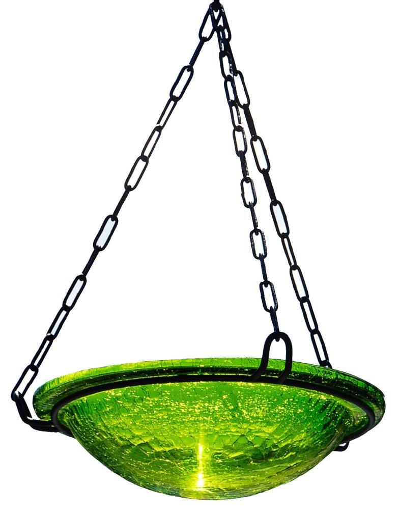 12.5" Crackle Glass Hanging Birdbath Bowl Fern Green - ACHLA Designs: Weather-Resistant, No Assembly Required