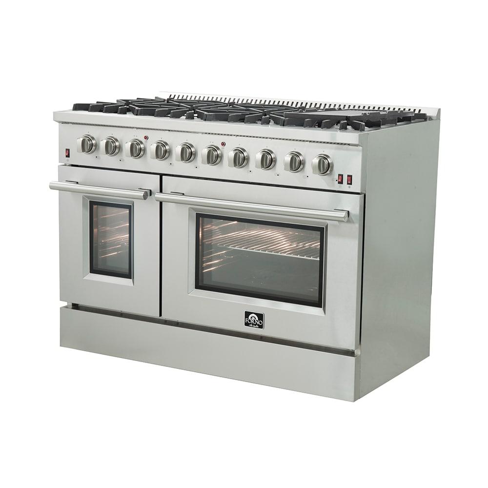 Galiano 48-inch Gas Range Stainless Steel, 8 Burners, 107,000 BTU, Griddle, Double Ovens