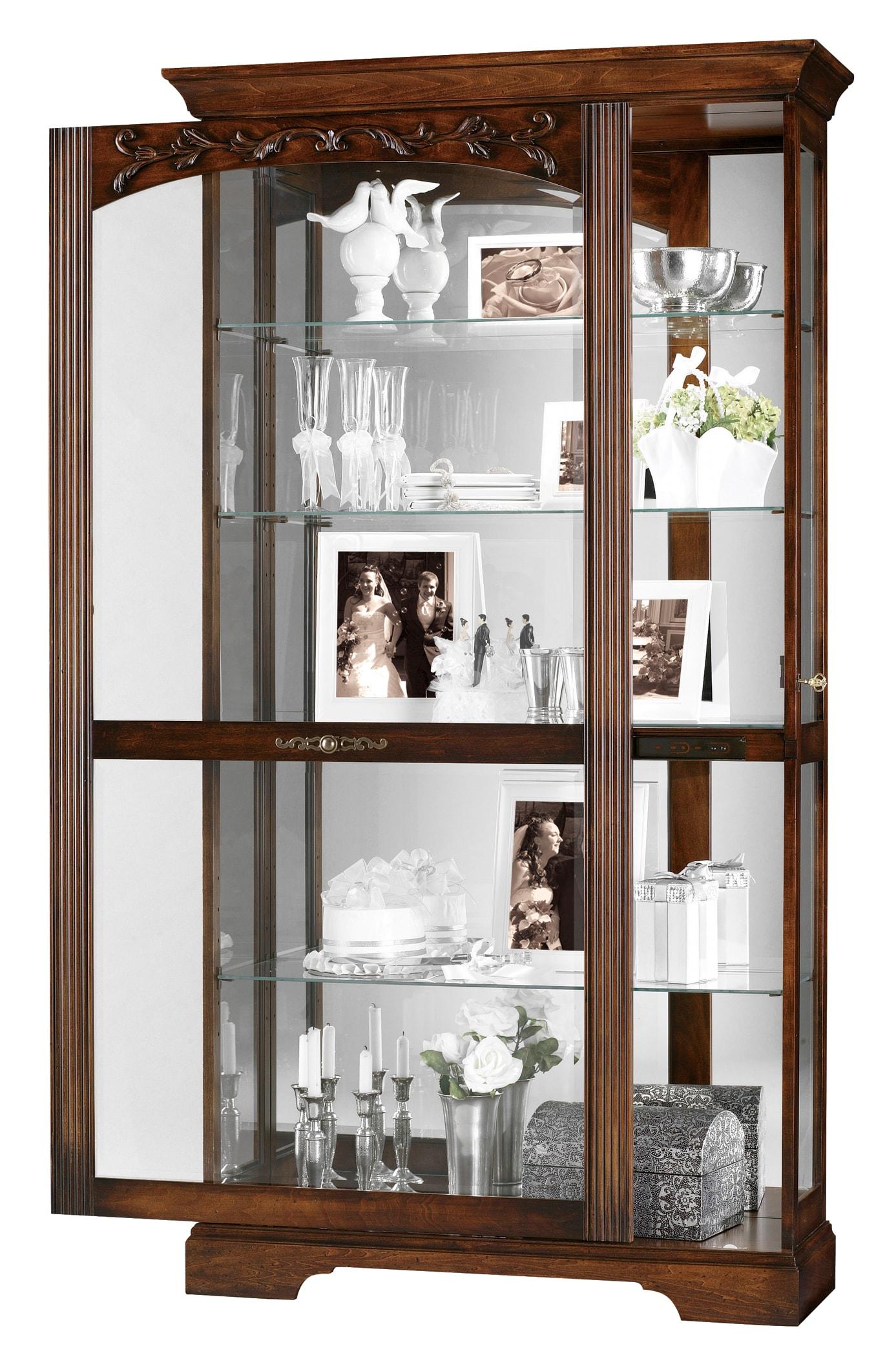 Hartland Traditional Brown Lighted Curio Cabinet with Adjustable Glass Shelves