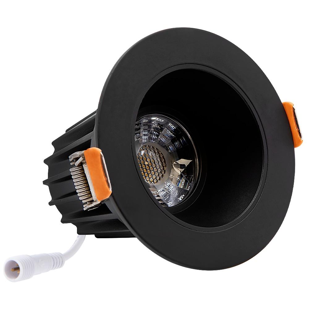 Maxxima 2 in. Ultra-Thin Recessed Anti-Glare LED Downlight - Canless IC Rated, 550 Lumens, 5 Color Temperature Selectable 2700K/3000K/3500K/4000K/5000K, Dimmable, Round Black Trim, 90 CRI, J-Box Incl