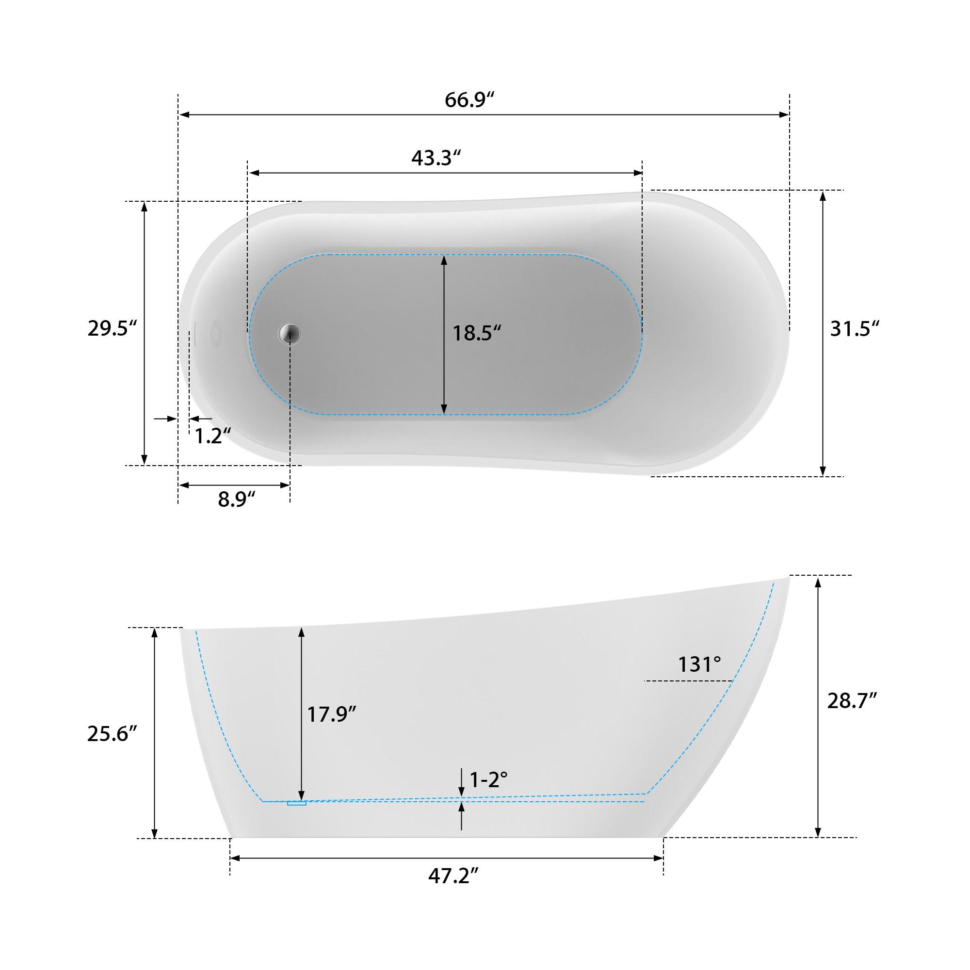 Cora 67" x 32" Freestanding Acrylic Bathtub