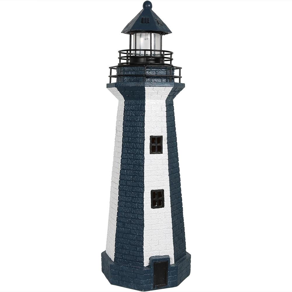 Longshore Tides Caudillo Striped Resin Solar Resin Outdoor LED Lighthouse Statue