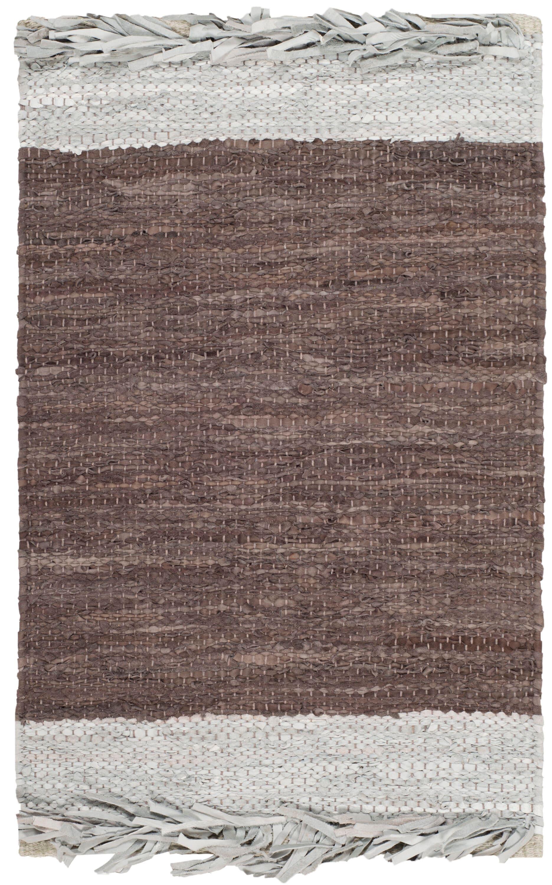 Vintage Leather VTL310 Hand Woven Indoor Area Rug - Light Grey/Dark Brown - 4'x6' - Safavieh