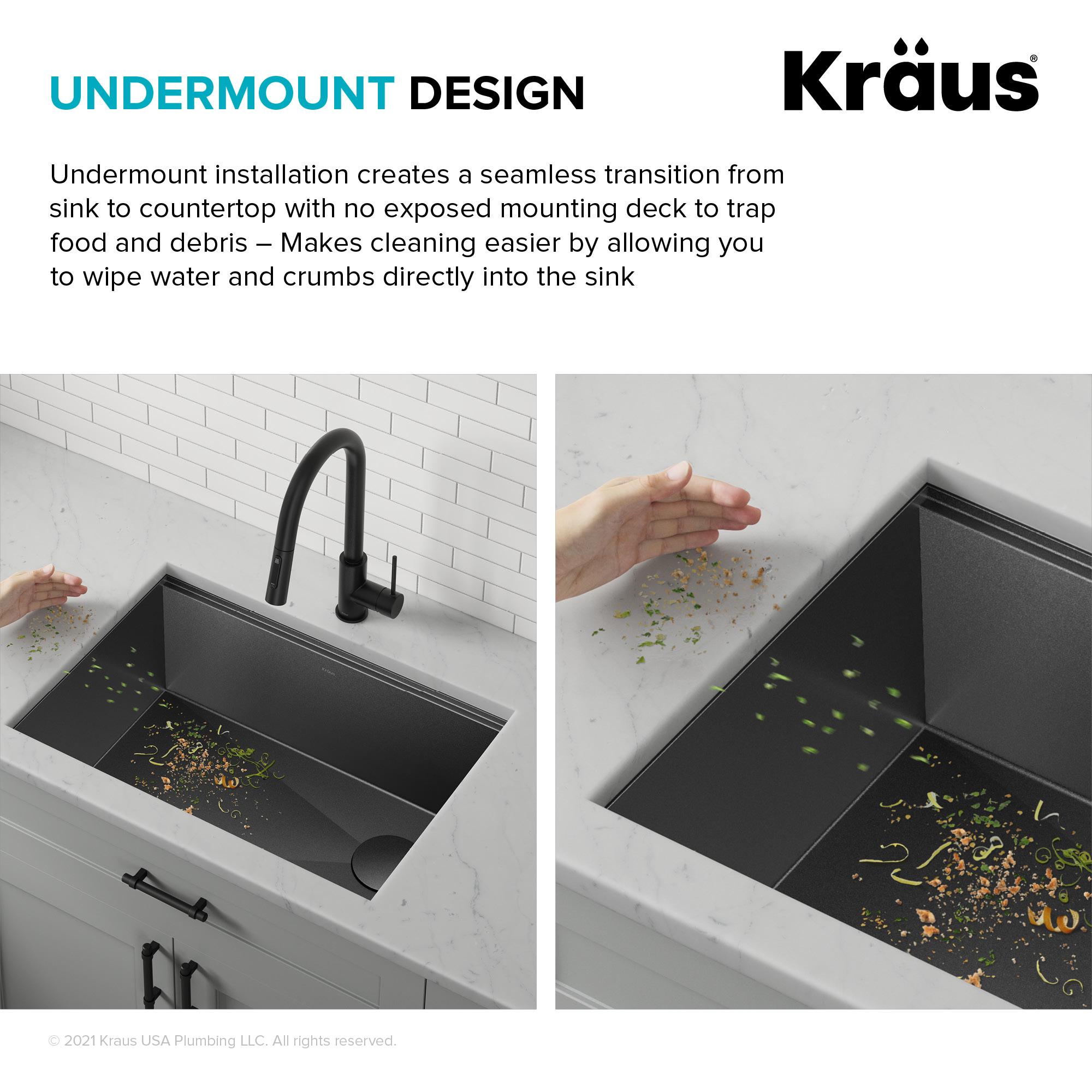 KRAUS Kore™ 27" L Undermount Workstation 16 Gauge Black Stainless Steel Single Bowl Kitchen Sink in PVD Gunmetal Finish