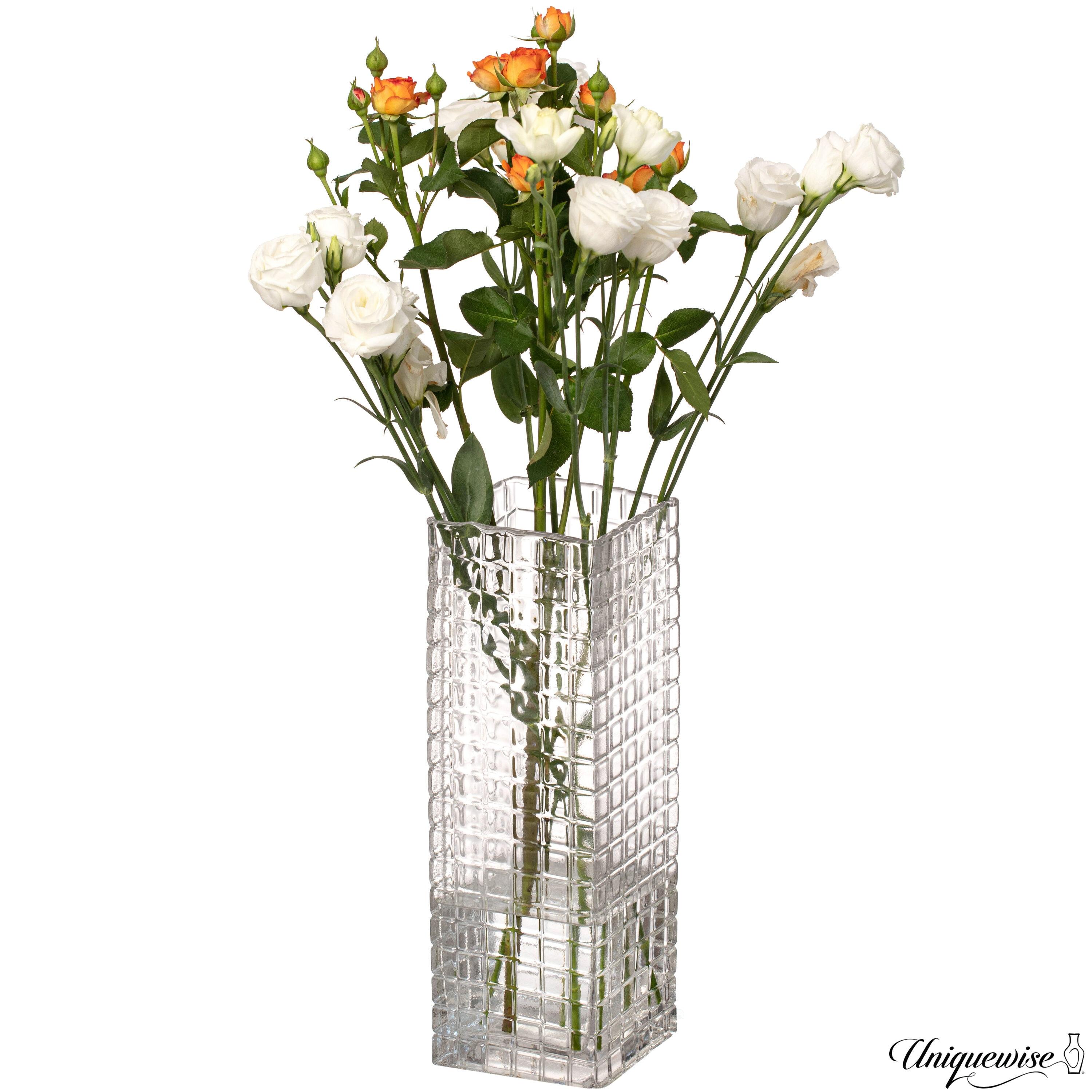 Uniquewise Large Square Frosted Clear Glass Table Vase - A Timeless Centerpiece for Dining Tables, Living Rooms, Bedrooms, Hotel Reception Areas