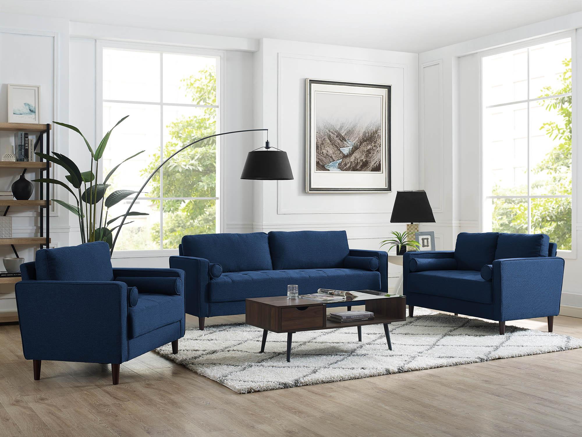 LifeStyle Solutions Jareth Sofa in Navy Blue Fabric Upholstery