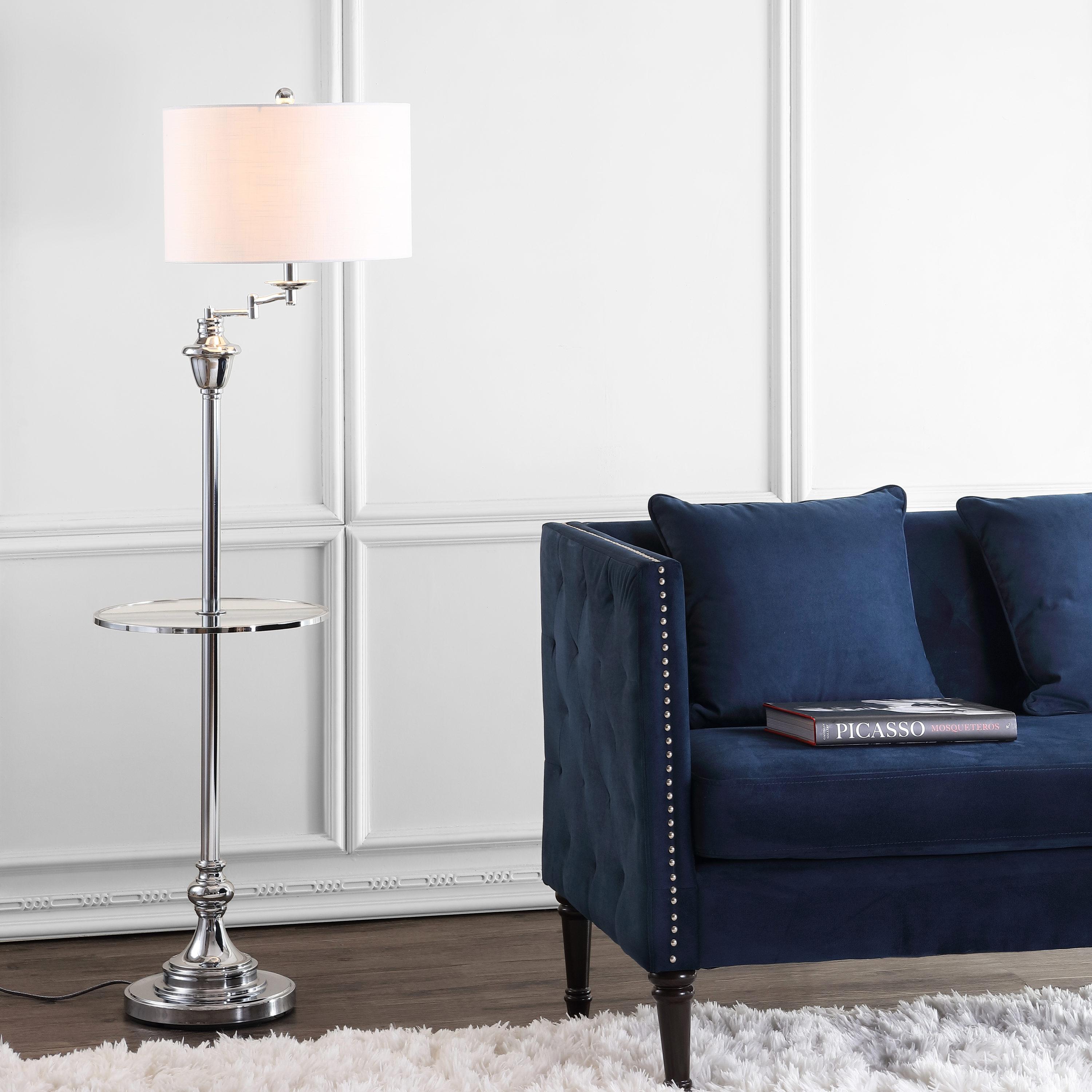 JONATHAN Y JYL3055B Cora 60" Metal/Glass LED Side Table and Floor Lamp, Contemporary, Transitional for living room, dinning room, bedroom, office Bulb Included, Chrome
