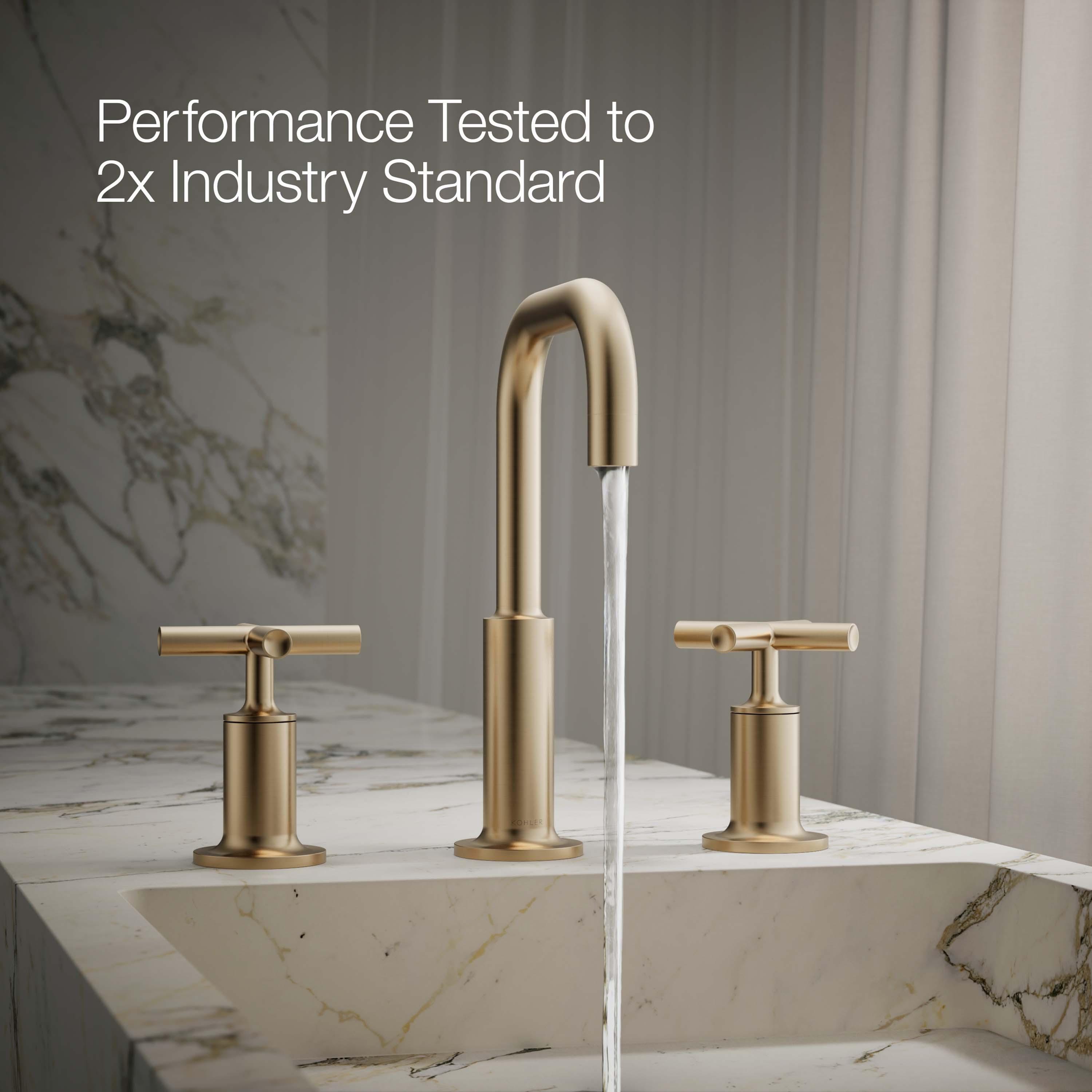 Kohler Purist® Widespread Bathroom Faucet with Pop-Up Drain Assembly, 3-Hole High Arc Cross Handle Bathroom Sink Faucet, 1.2 gpm