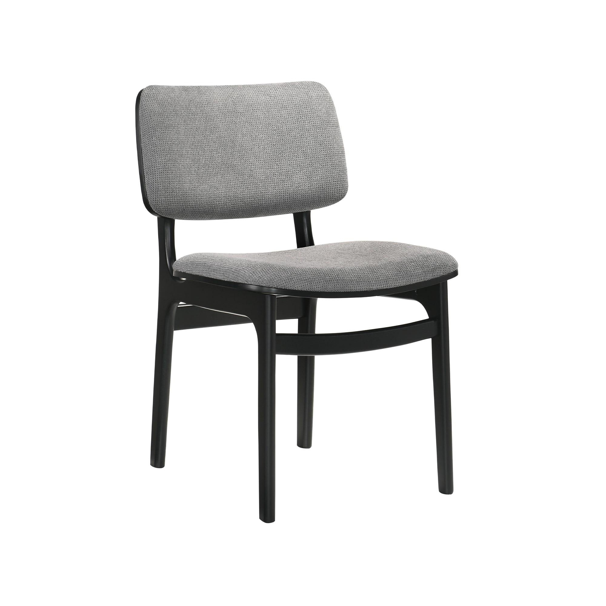 Set of 2 Lima Upholstered Wood Dining Chairs Black - Armen Living: Mid-Century Modern, Rubberwood Frame, Gray Polyester