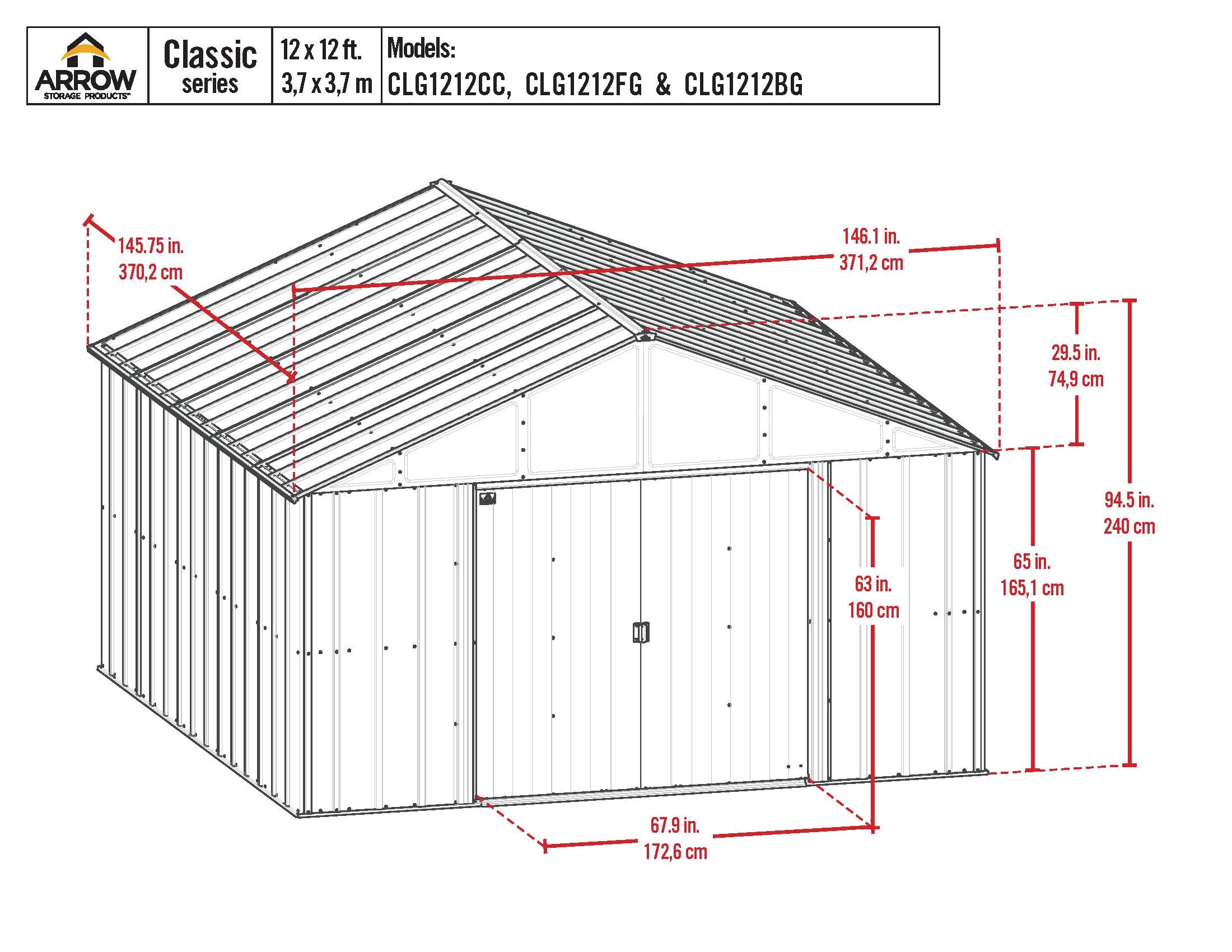 12 ft. W x 12 ft. D Galvanized Steel Storage Shed