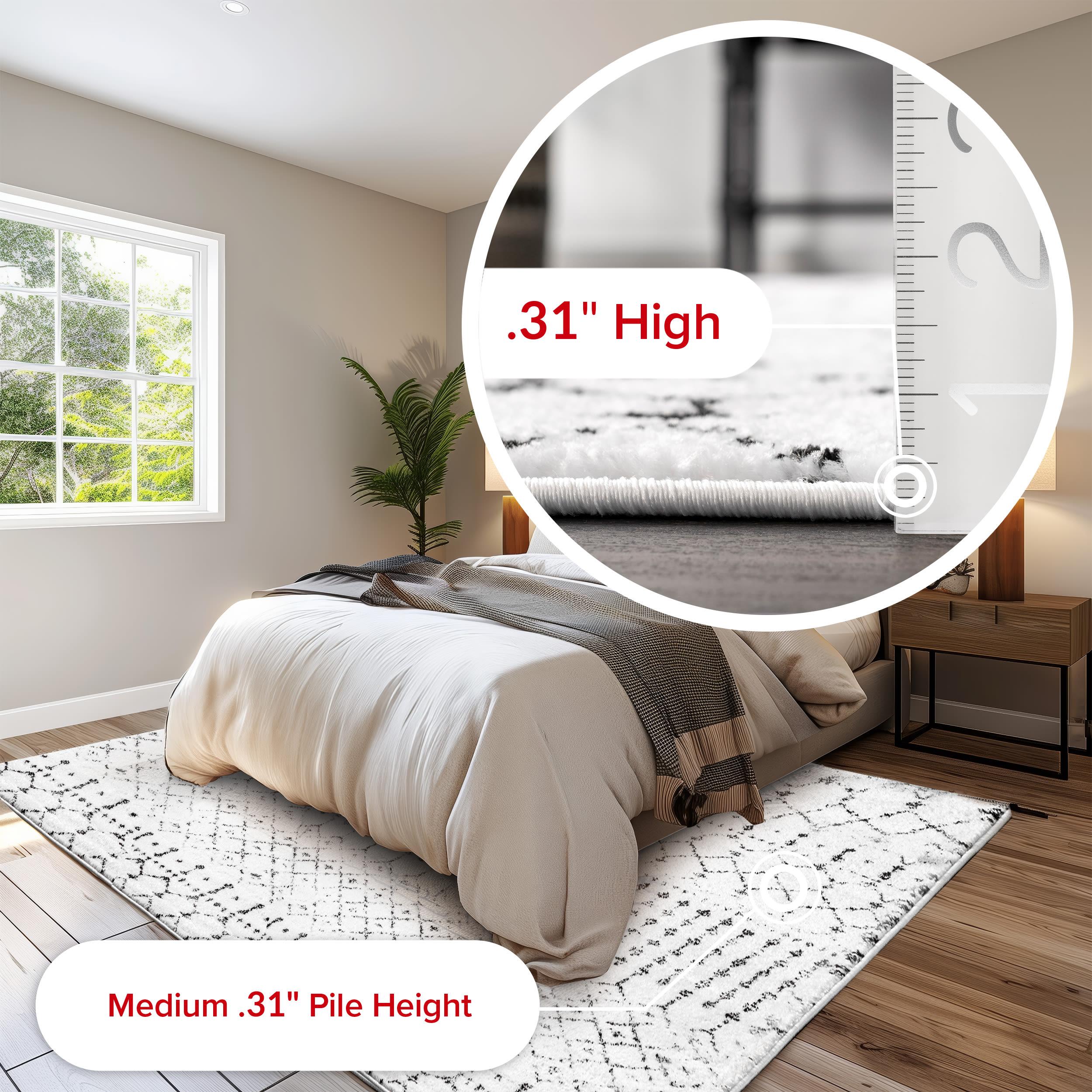 nuLOOM 6' 7" x 9' Moroccan Blythe Area Rug, White and Black, Faded Bohemian Design, Stain Resistant, For Bedroom, Dining Room, Living Room, Hallway, Office, Kitchen, Entryway