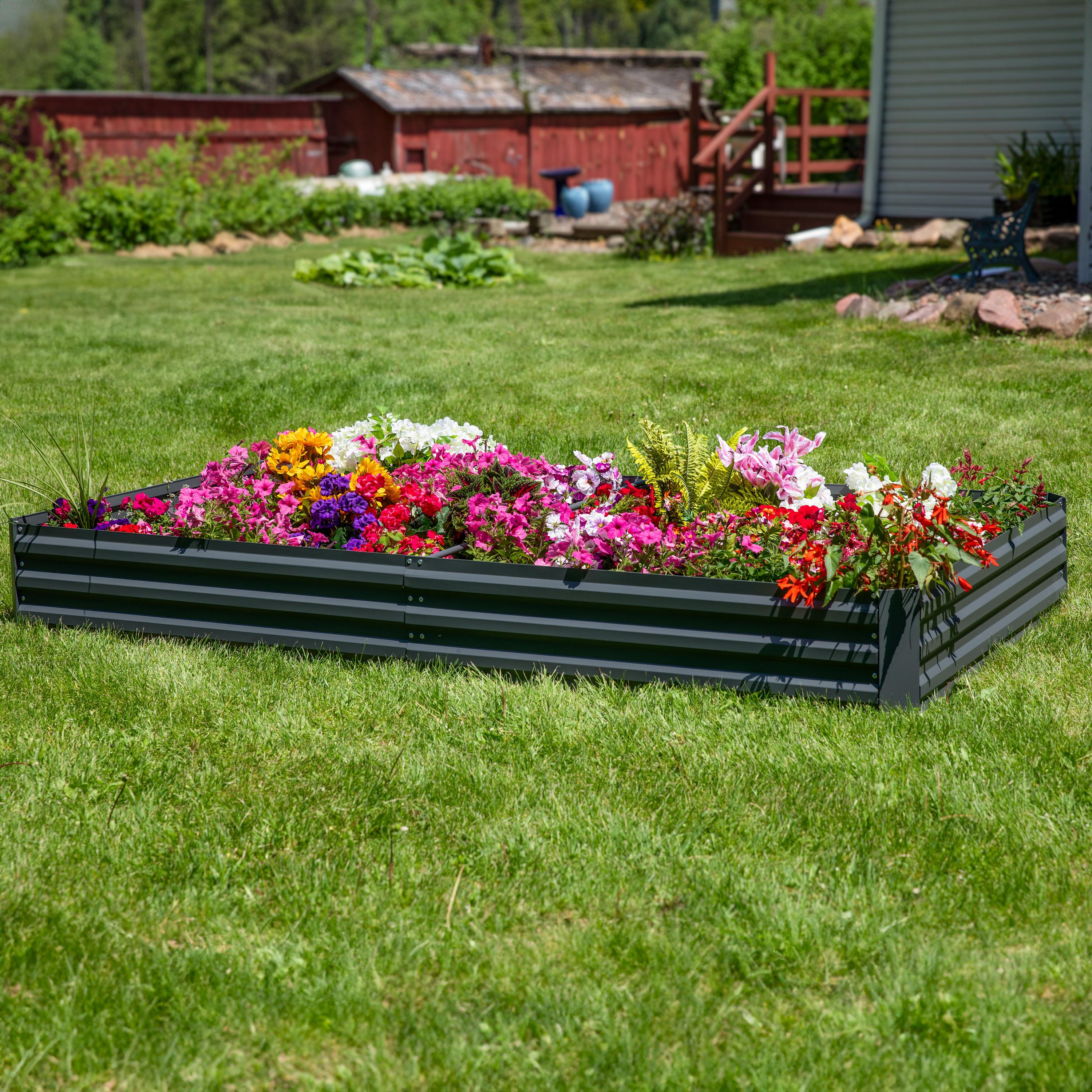 Sunnydaze Galvanized Steel Rectangle Raised Garden Bed - 4' x 8' - Gray