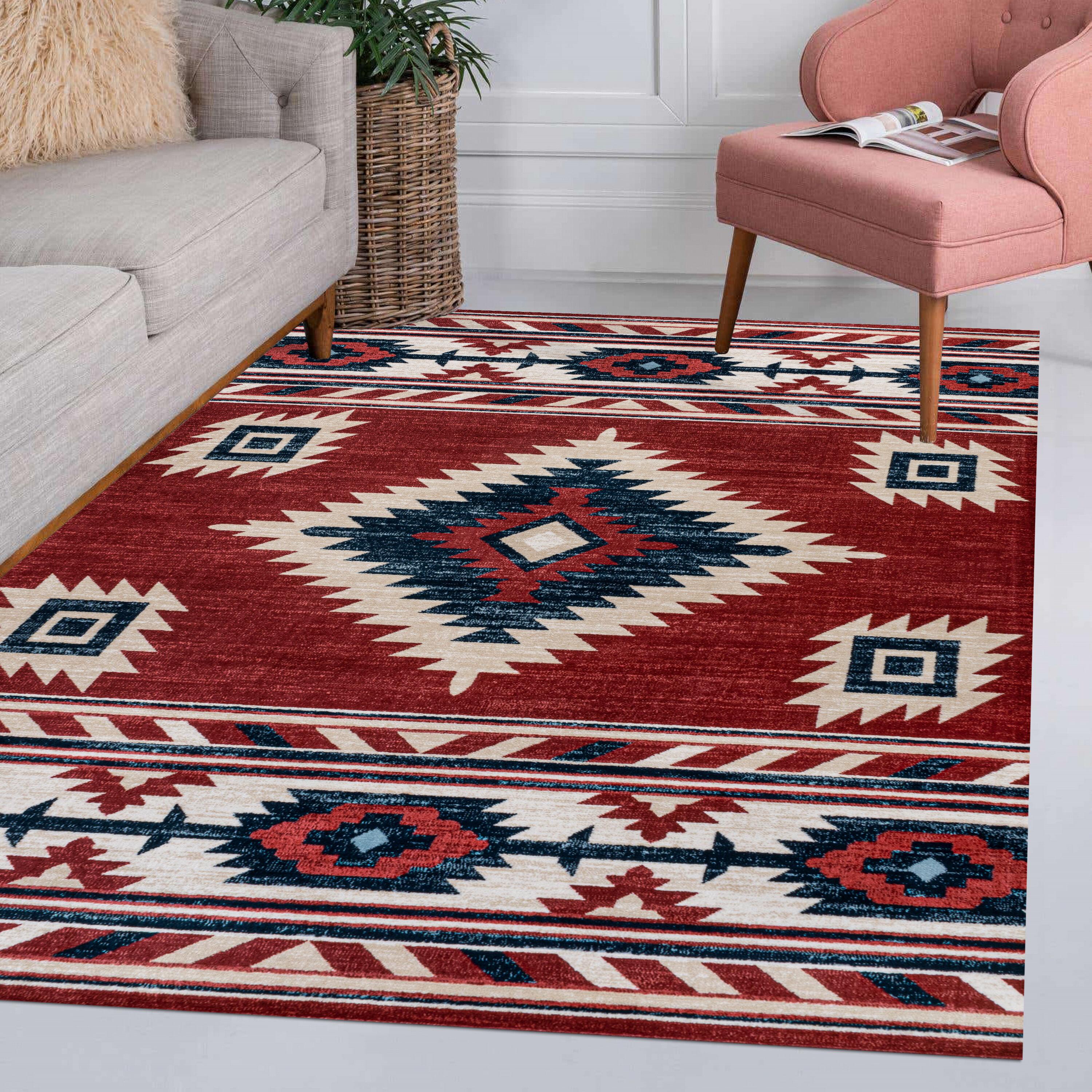 Well Woven Tulsa Lea Traditional Vintage Southwestern Tribal Crimson 3'11" x 5'3" Area Rug