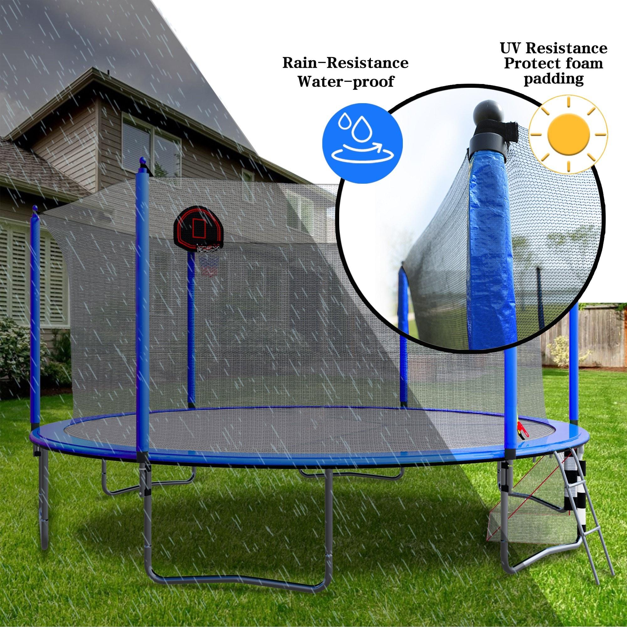 SHANRUGUOJI 16Ft Trampoline With Basketball Hoop Pump And Ladder(Inner Safety Enclosure) With Soccer Goal