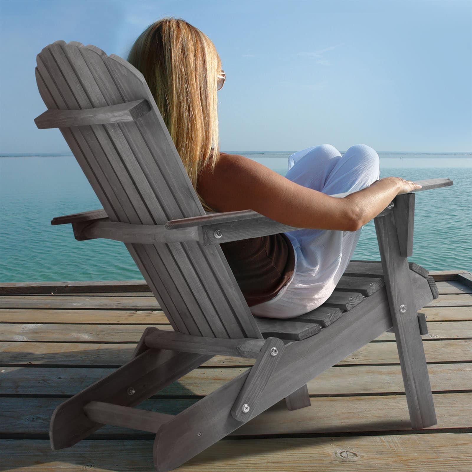Triple Tree Wood Adirondack Folding Chairs - Set of 2, Gray