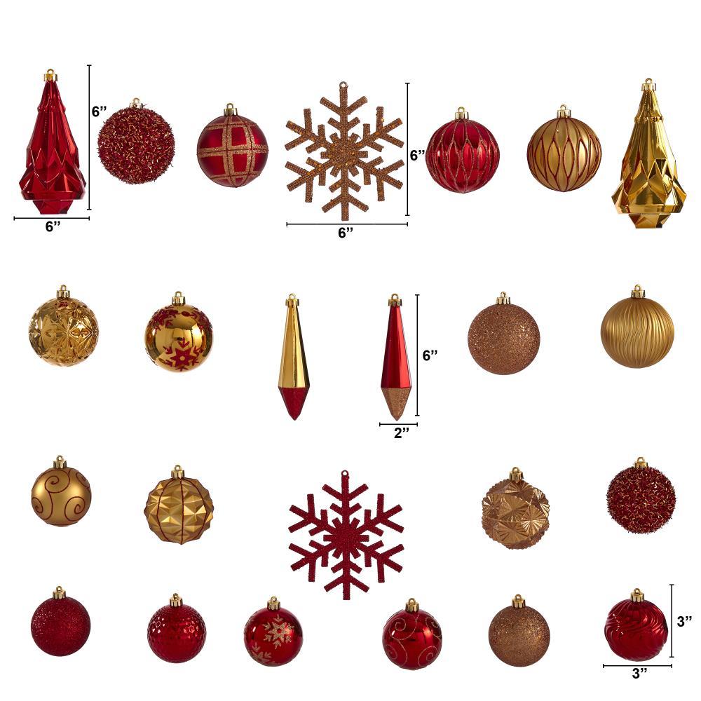 Shatter Resistant Christmas Ornaments, Red & Gold, 52-piece Set