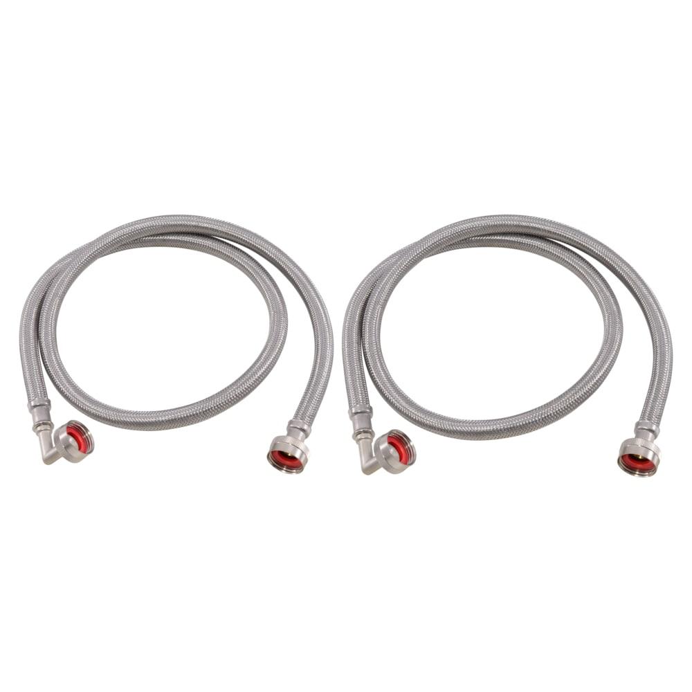 Eastman Washing Machine Connector, Pack of 2, 3/4 Inch FHT Connection, 90 Degree Elbow, 4 Foot Braided Stainless Steel Washing Machine Hoses, 48376
