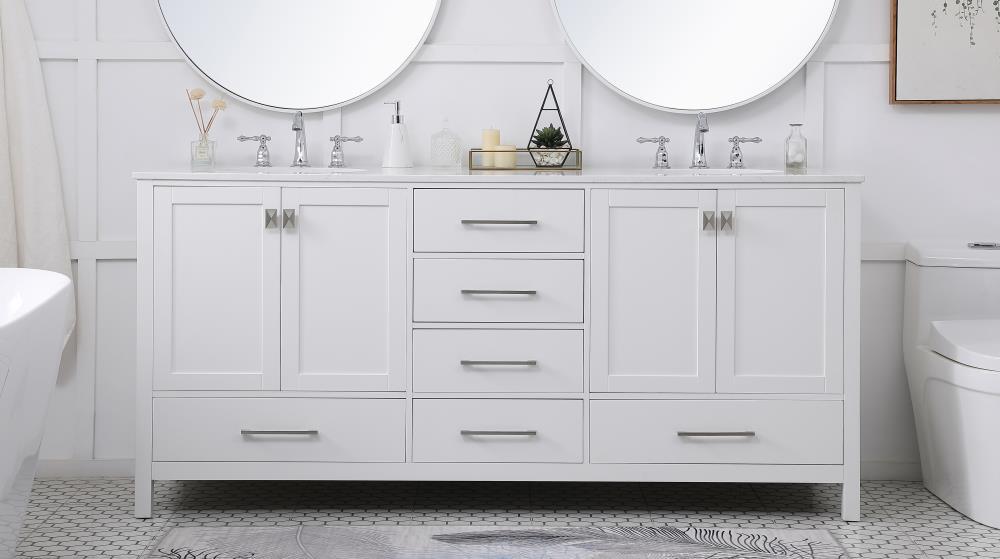 Elegant Decor Tocador de Baño Doble Irene de 72" de Madera Maciza y Piedra en Blanco