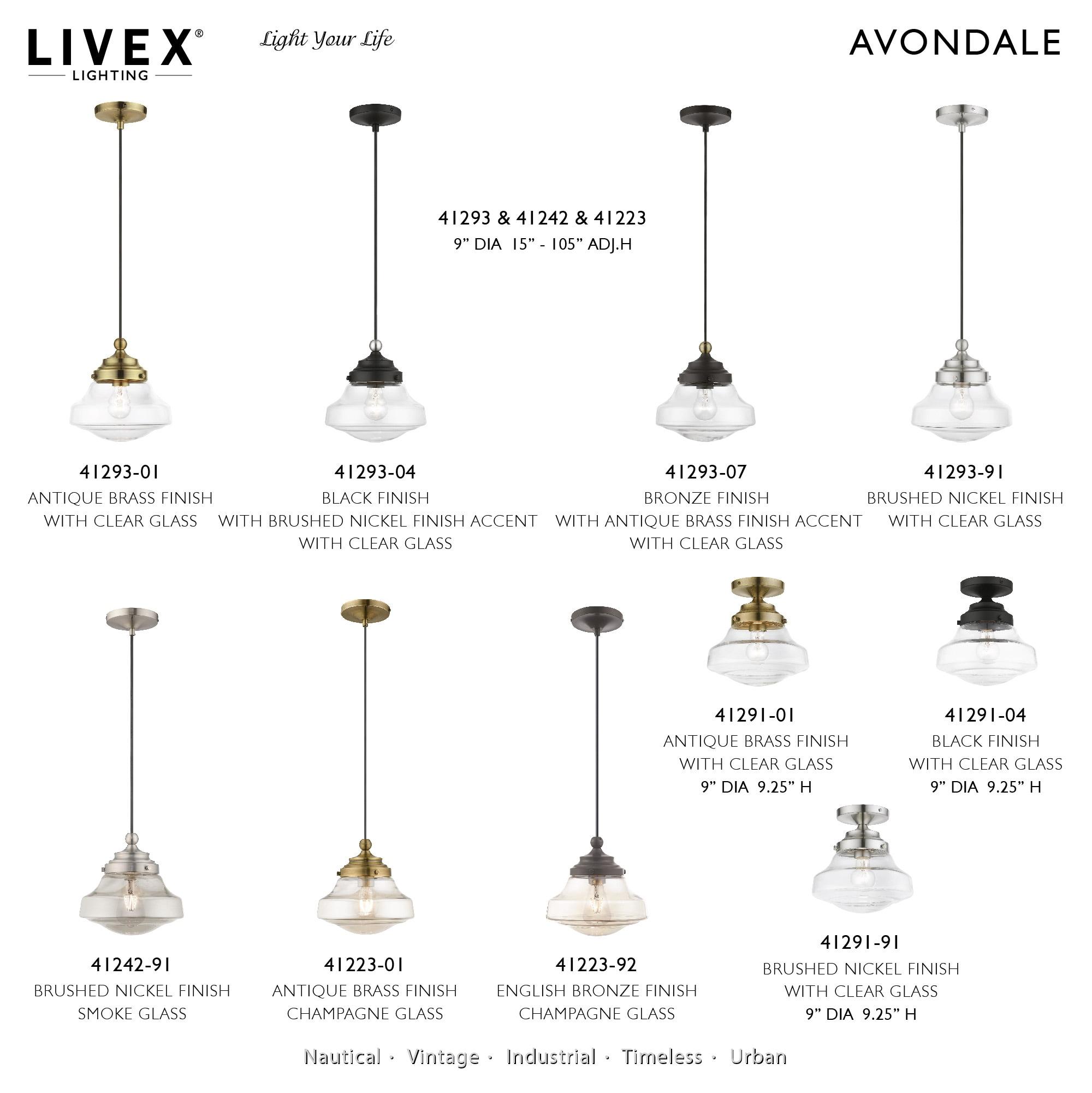 Livex Lighting Avondale 1 - Light Semi-Flush Mount in  Antique Brass