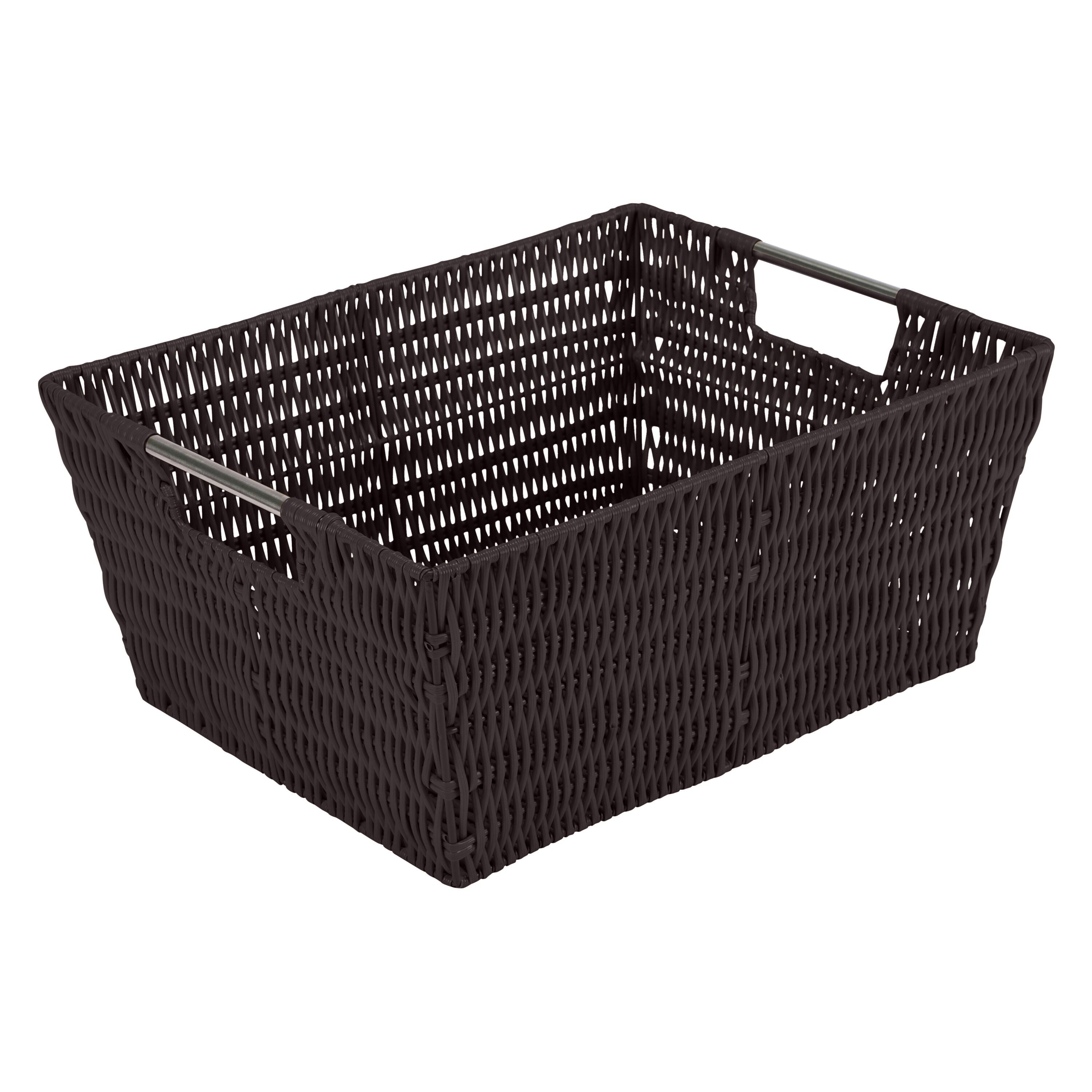 Simplify 3pc Rattan Tote Set with Sterling Silver Handles Chocolate: Decorative Storage Bins, 1456 Volume, No Assembly