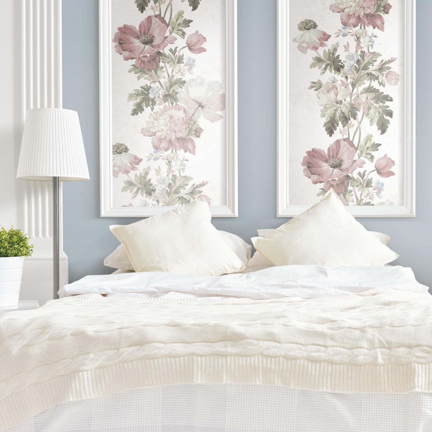 RoomMates Vintage Floral Stripe Peel and Stick Wallpaper Pink: Self-Adhesive Vinyl, Botanical Pattern, 28.3 Sq Ft Coverage