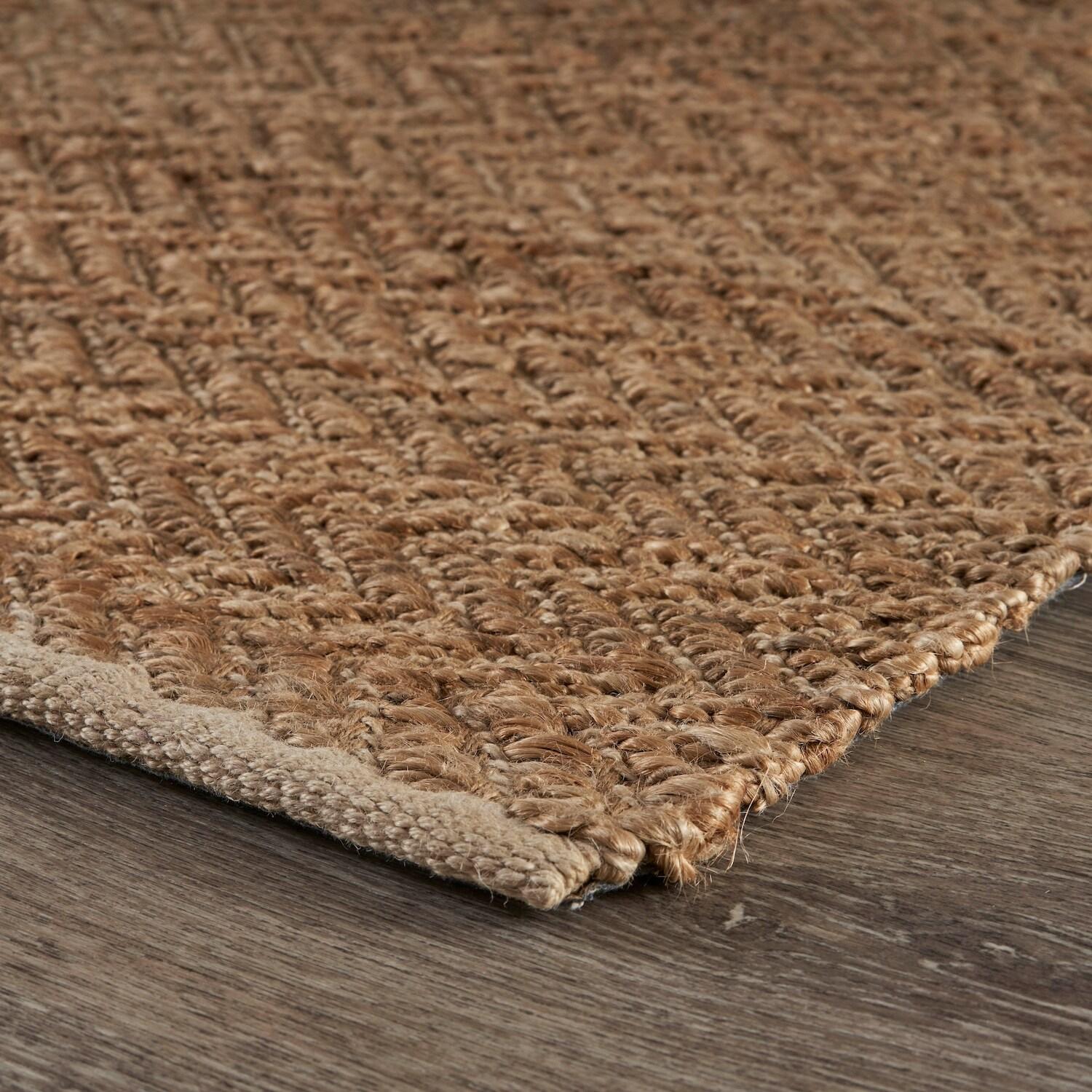 LR Home 5x8 Scalloped Natural Jute Indoor Area Rug for Home Decor | Classic Rugs for Bedroom, Living Room, Playroom, Entryway | Modern Farmhouse Boho Area Rug for Room Decor | Tan
