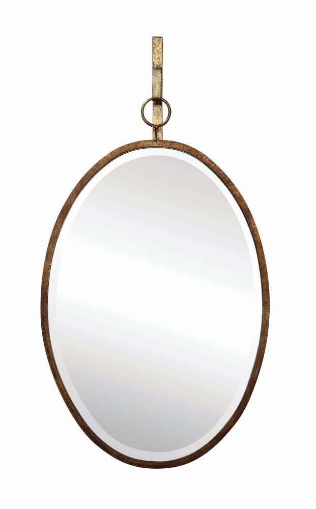 Distressed Gold Oval Metal Wall Mirror with Hanging Bracket