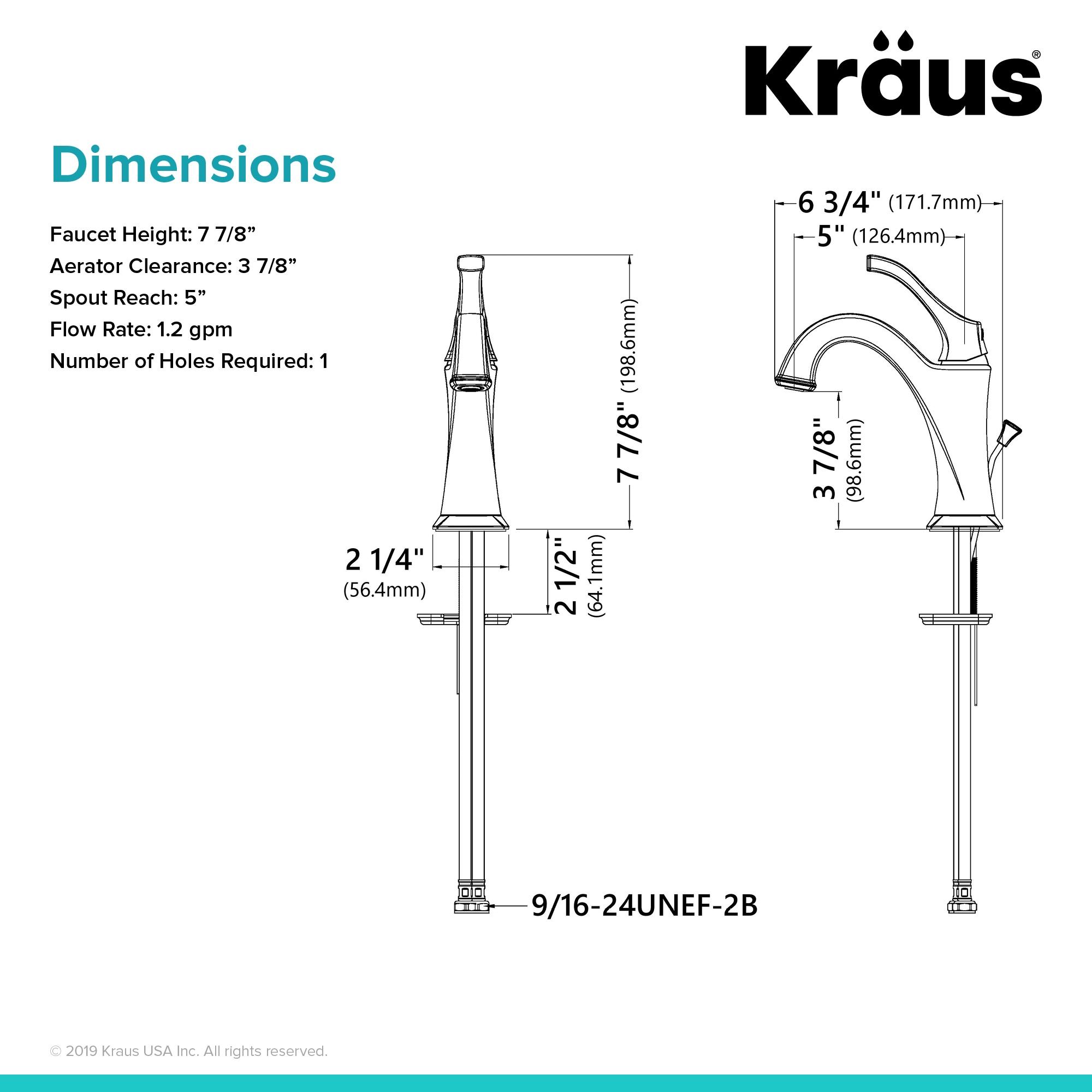 Kraus Arlo Single Hole 1-Handle WaterSense Bathroom Sink Faucet with Drain and Deck Plate