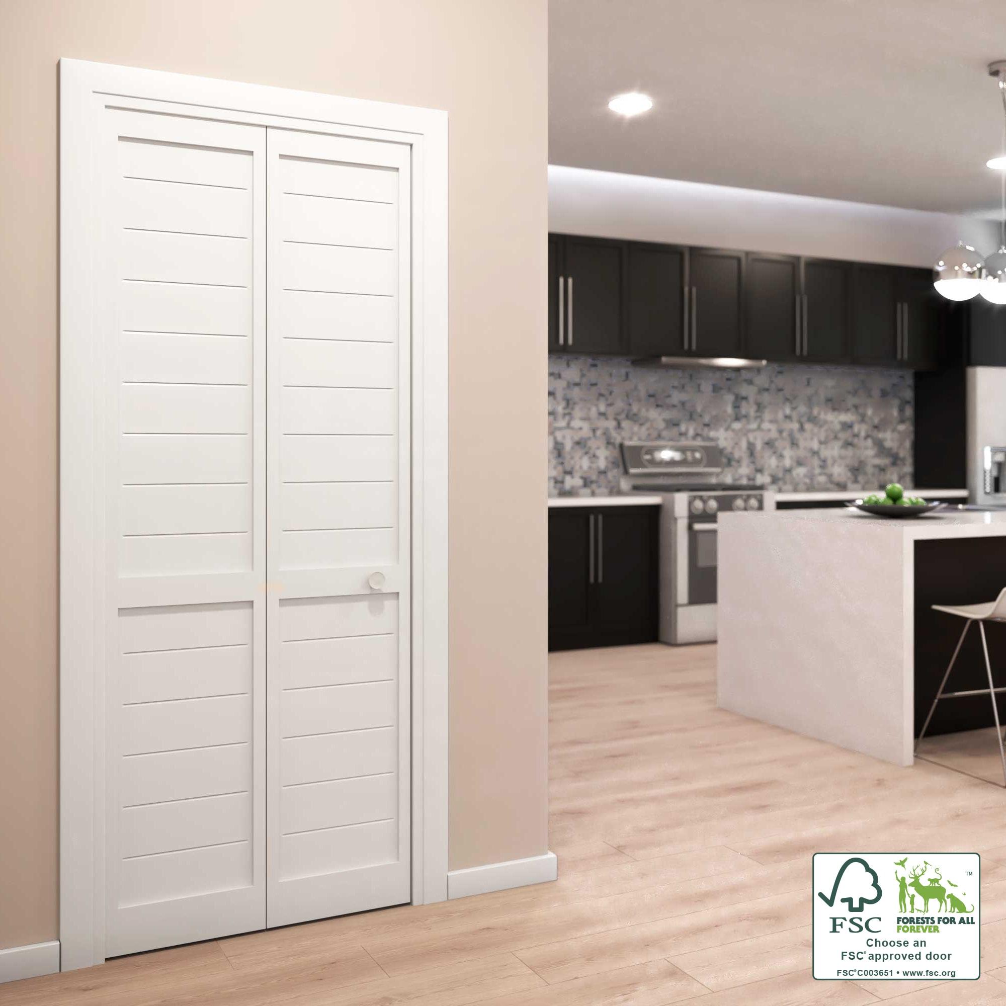 EightDoors 80-in Louvered Wood Finished Painted Flat Bi-Fold Door