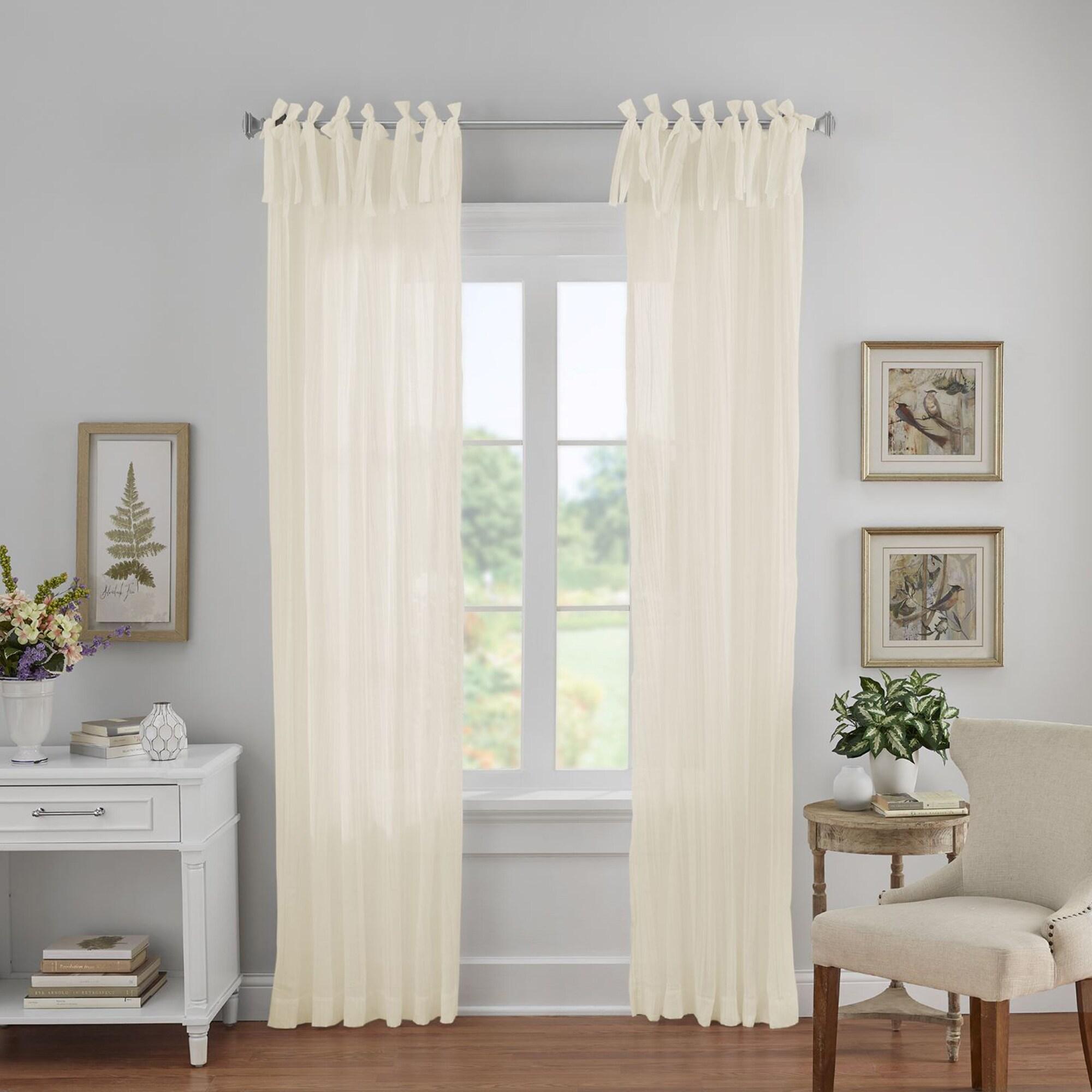 Jolie Semi-Sheer Tie Top Single Window Curtain Panel - 52" x 95" - Ivory - Elrene Home Fashions