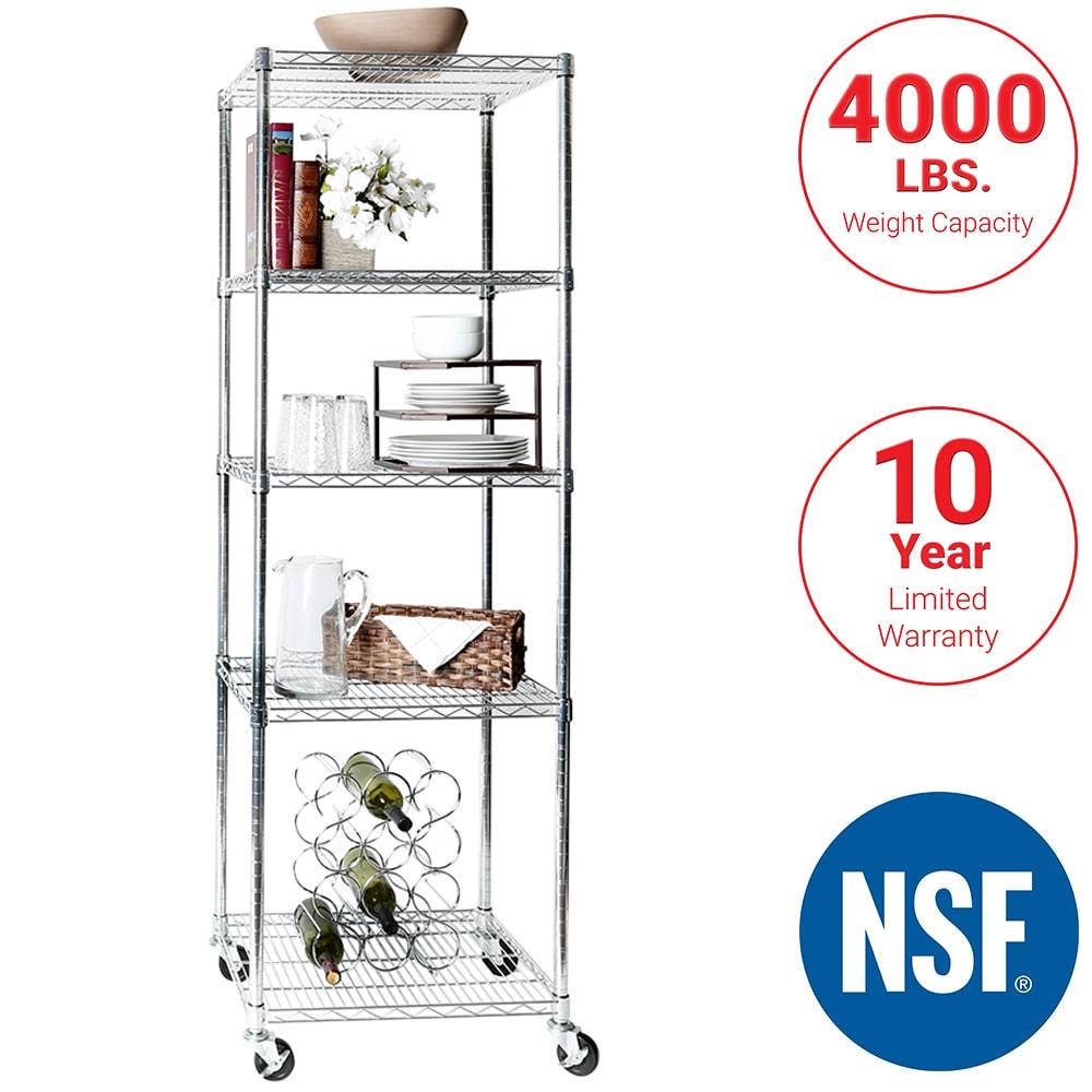 UltraDurable 24" W 5-Tier NSF-Certified Steel Shelving with Wheels