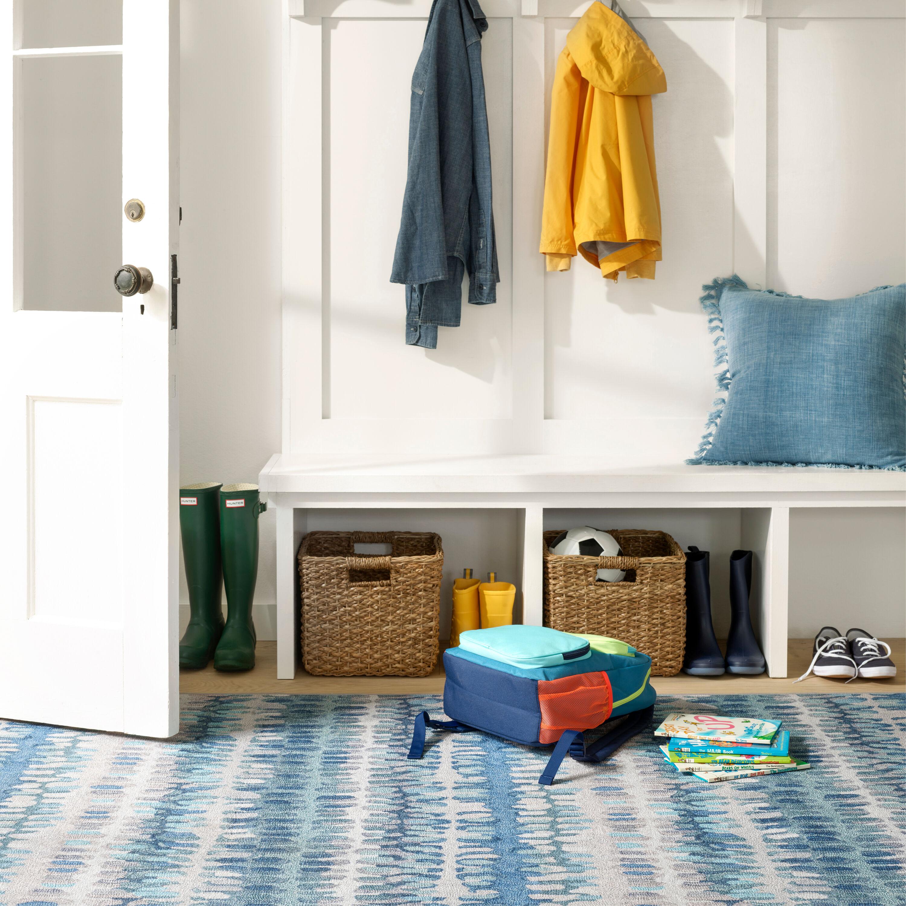 Paint Chip Blue Machine Washable Rug