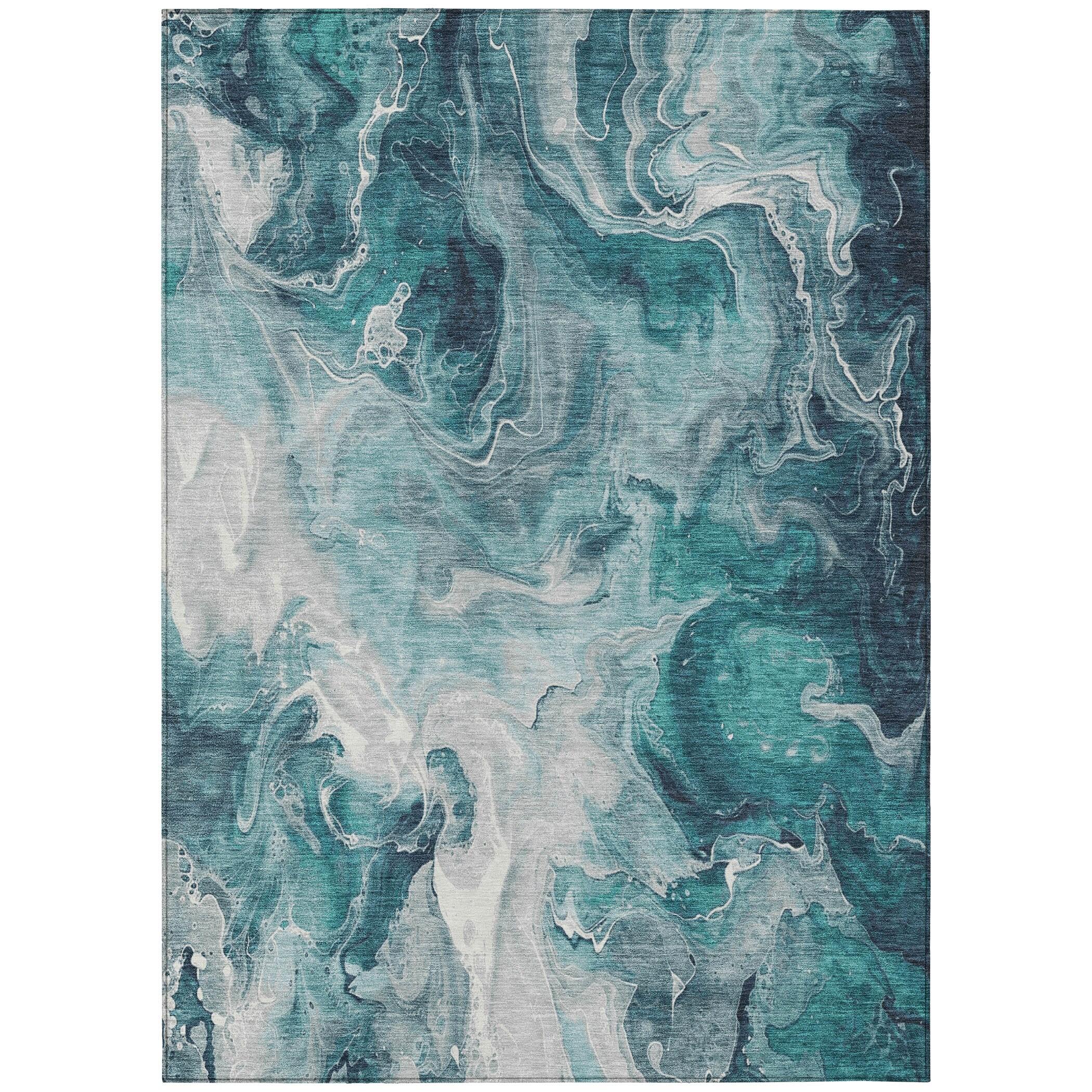 Machine Washable Indoor/Outdoor Cinead ACN1687 Teal Rug