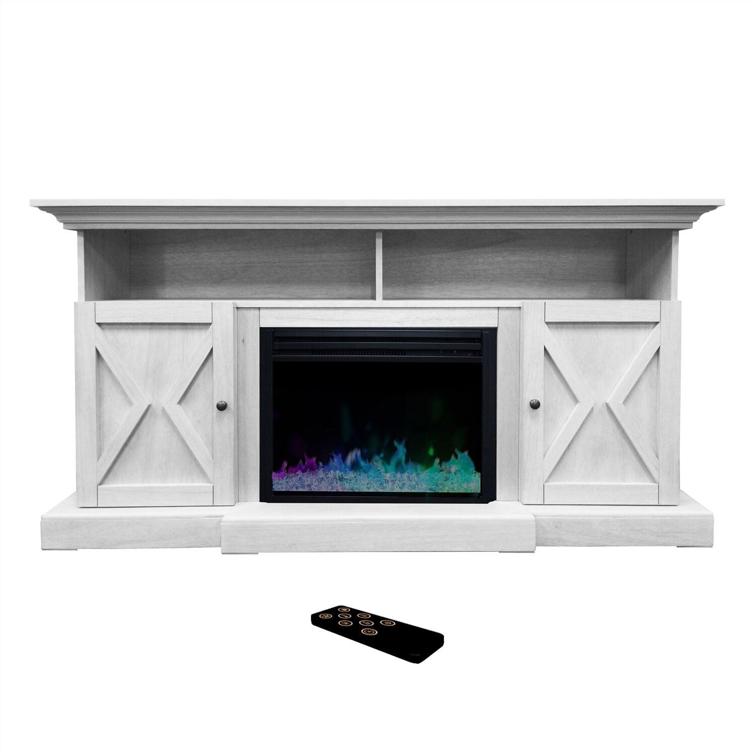 Cambridge Summit 62-In. Farmhouse Fireplace TV Stand with Crystal Rocks Display