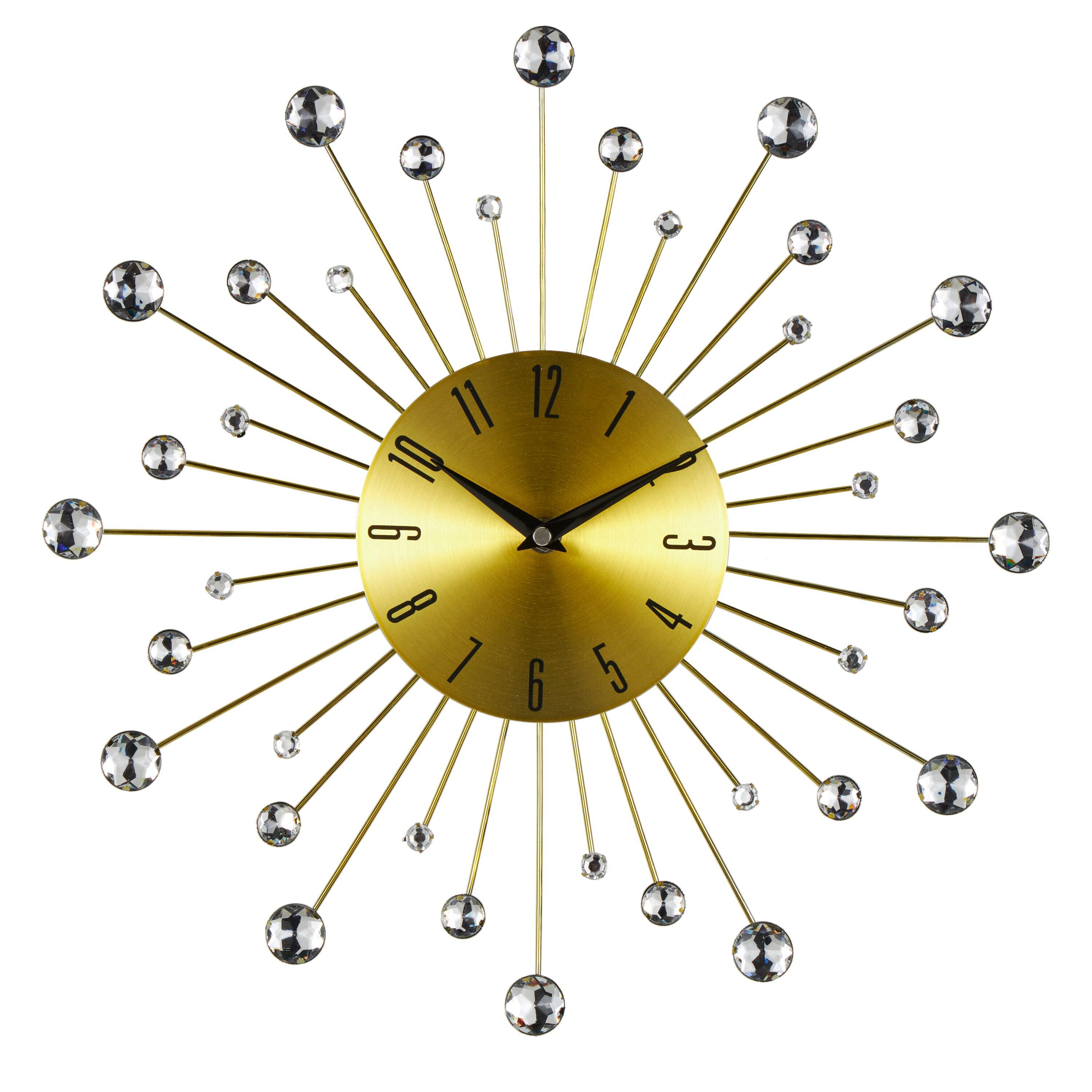 DecMode Gold Metal Glam Wall Clock, 15”L x 0.5”W x 15”H, Features Starburst Design