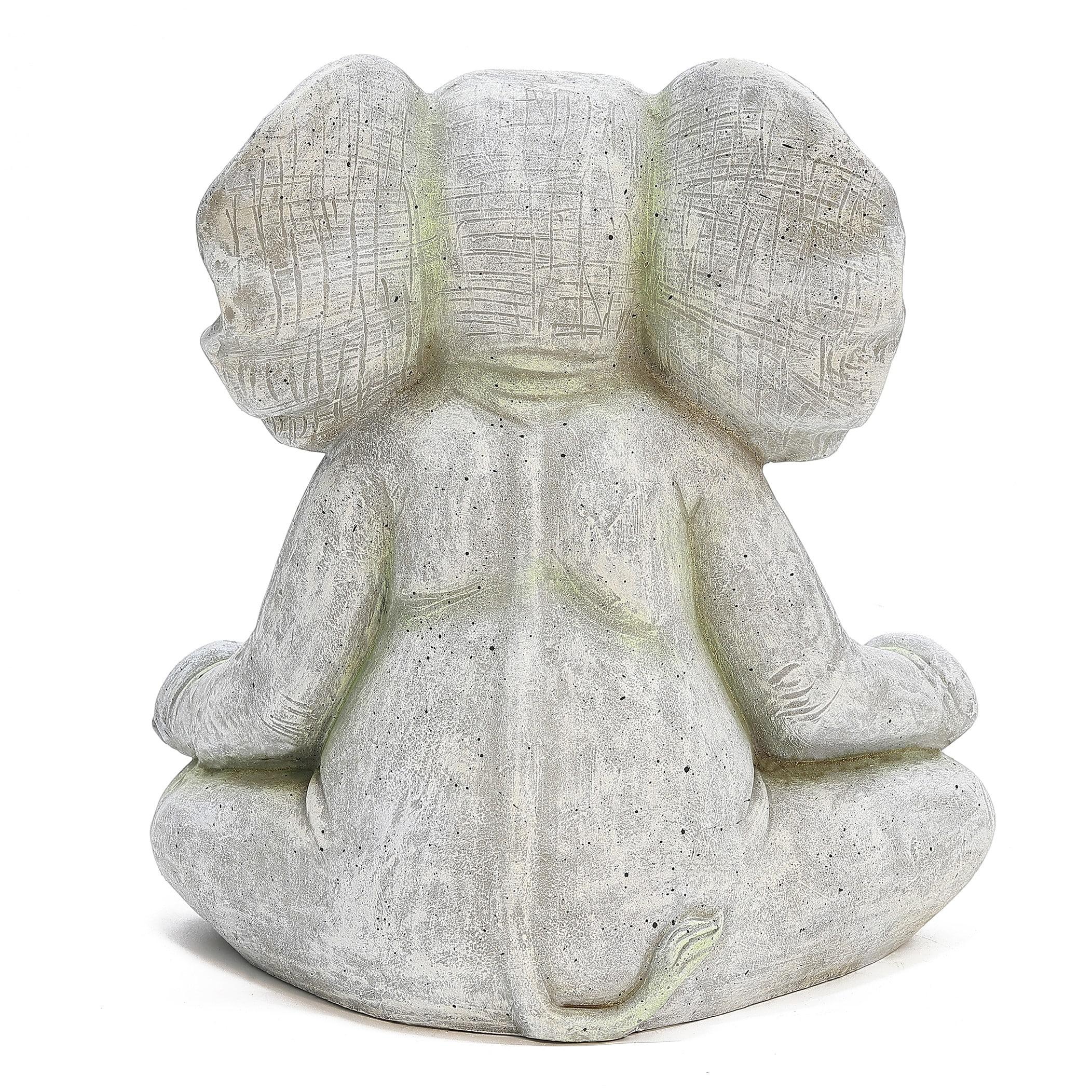 LuxenHome 16.93" LuxenHome Gray MgO Meditating Elephant Statue