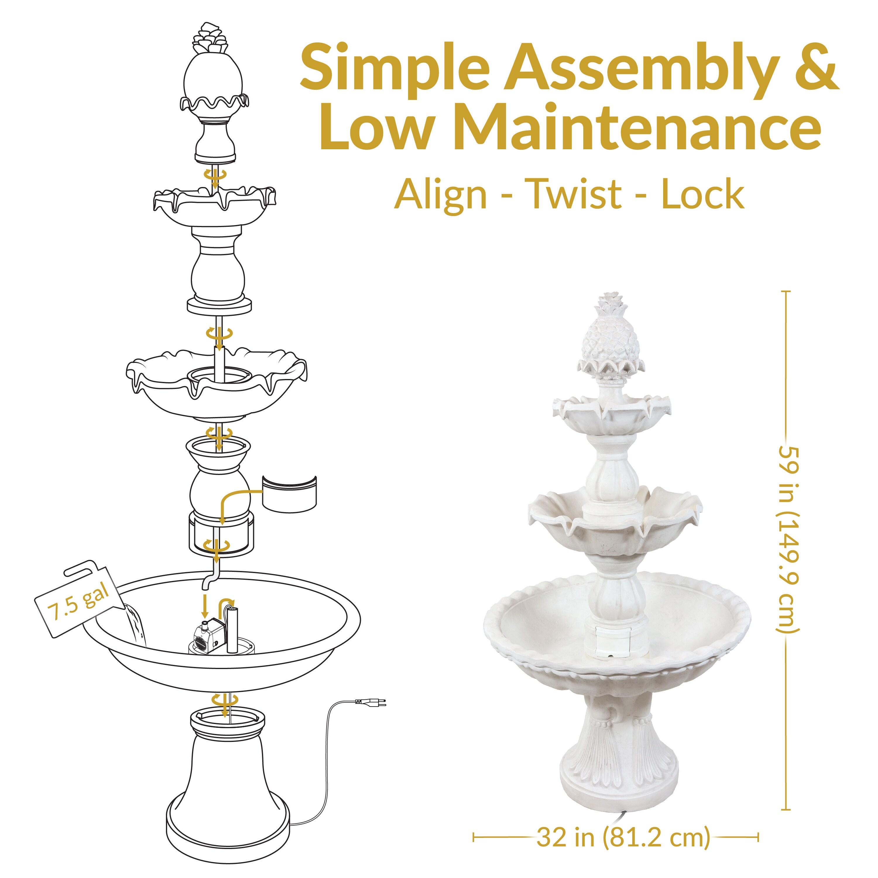 Sunnydaze Electric Fiberglass 3-Tier Welcome Pineapple Top Outdoor Water Fountain - 57" - White
