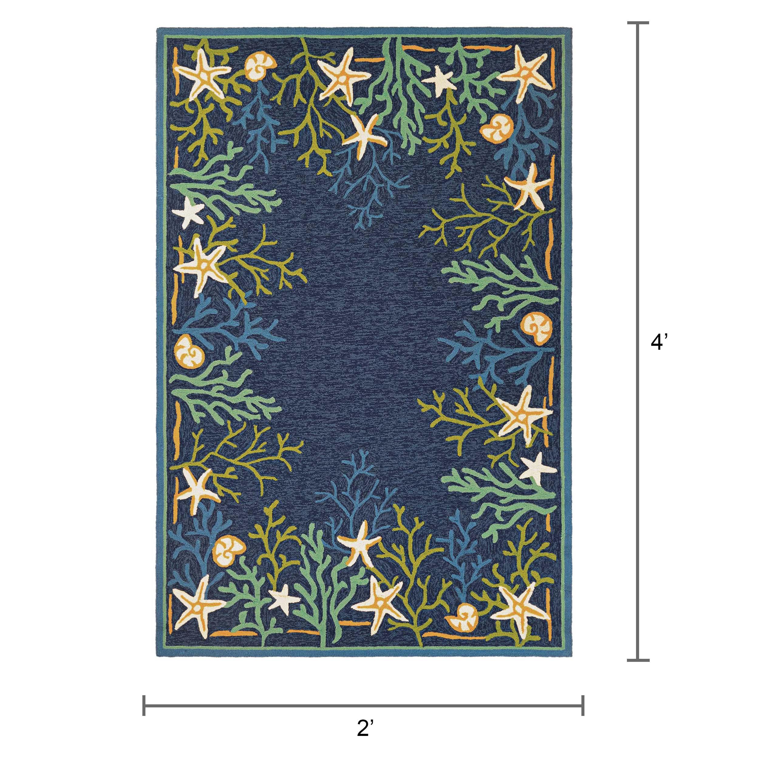 Outdoor Escape Blue Rectangular Synthetic Area Rug 2' x 4'