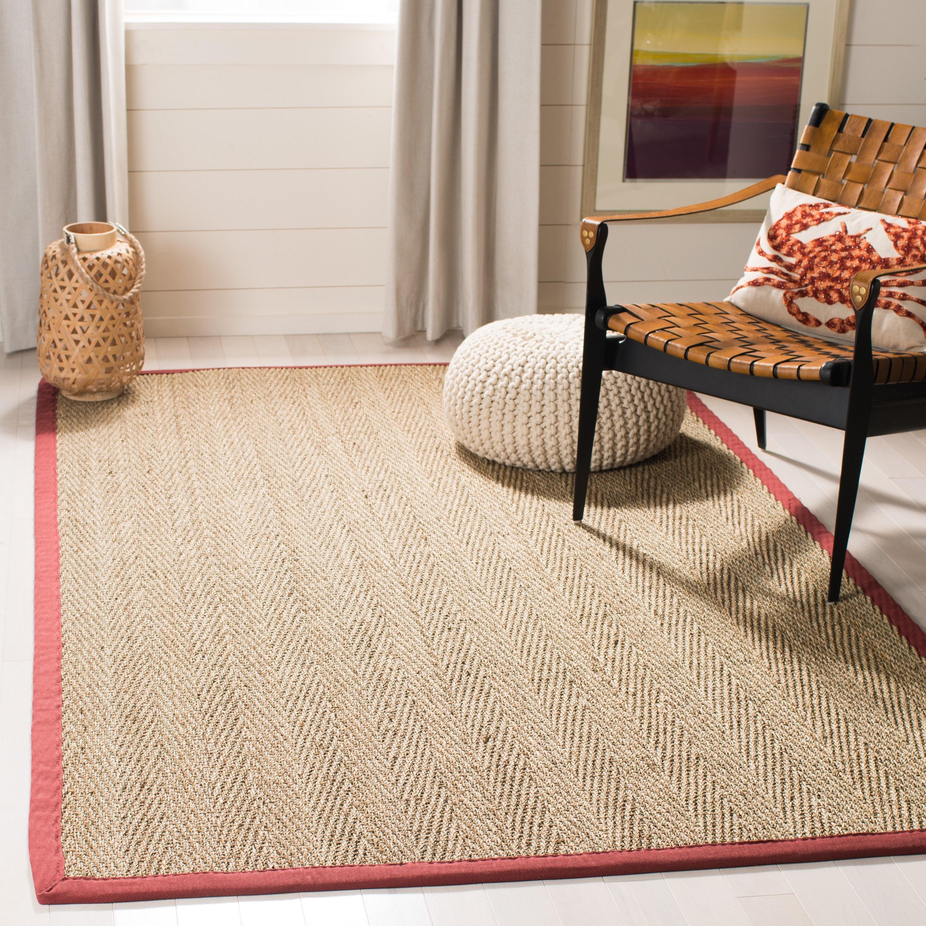 Natural and Red Herringbone Seagrass Area Rug